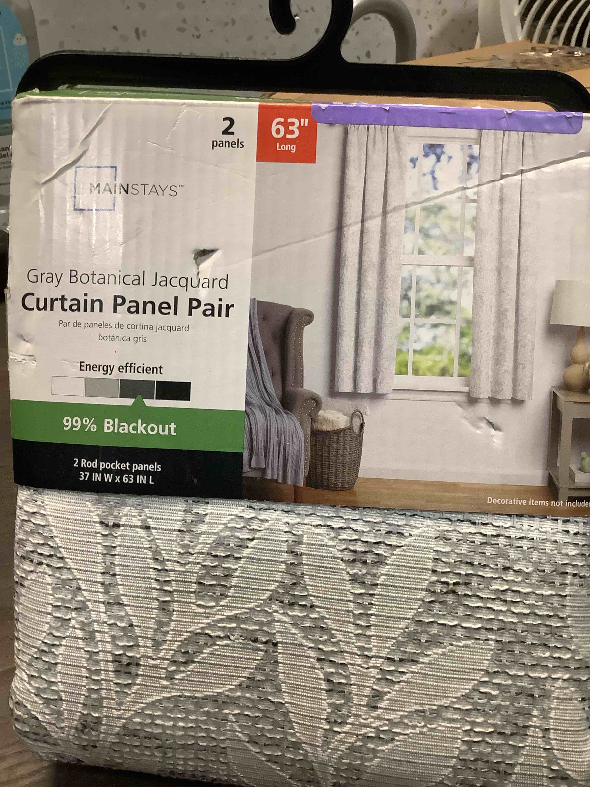 Condition photo showing Good Condition for grey floral jacquard blackout curtains for bedroom, flower chenille rustic farmhouse curtains 63 inch length living room darkening thermal insulated drapes, grommet window curtains 2 panels