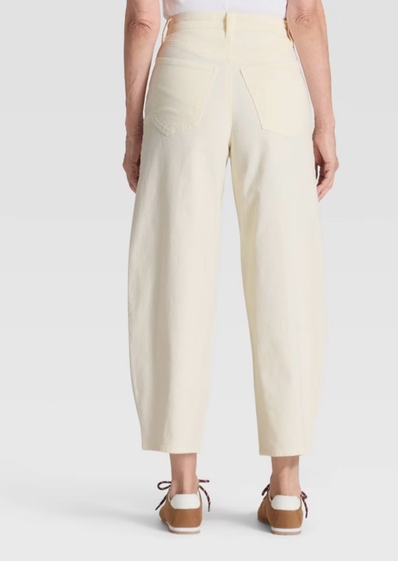 Condition photo showing New/Like New for women's universal thread size 12r high-rise corduroy barrel jeans