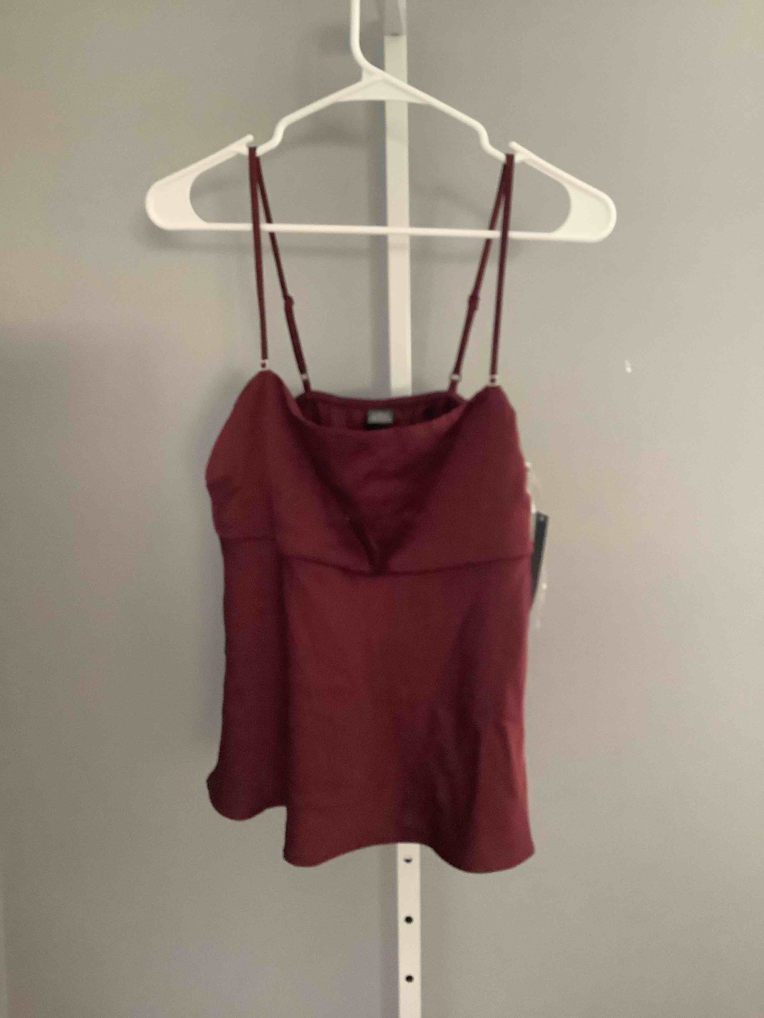 Condition photo showing New/Like New for wild fable women’s black satin cow neck, cami tank top rhinestone strap accent size m
