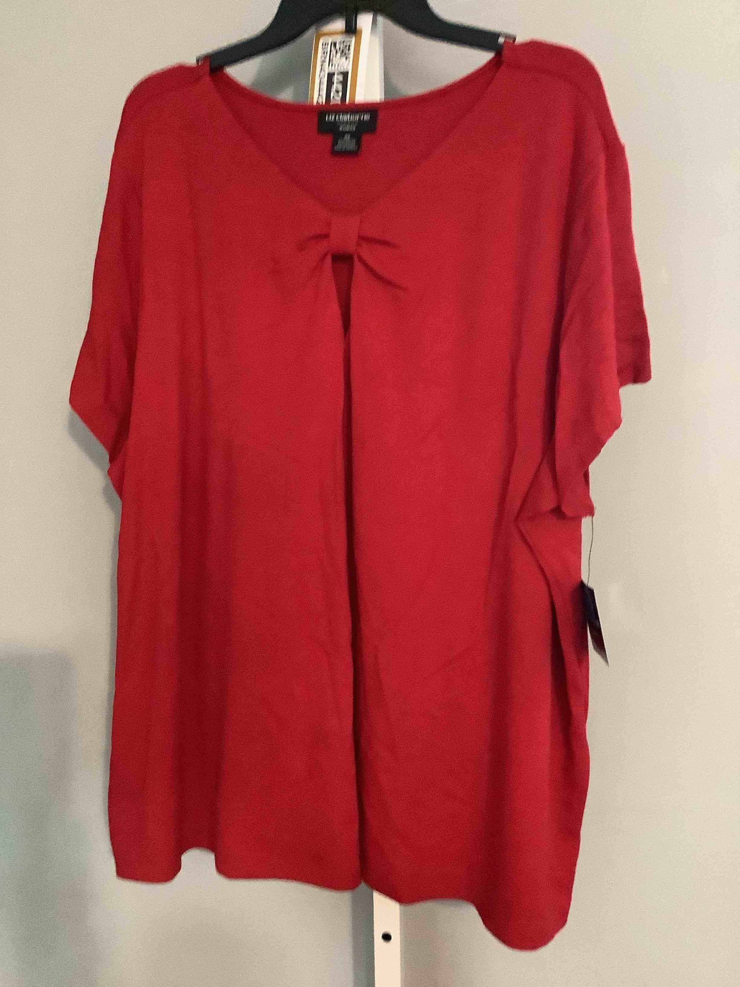 Condition photo showing New/Like New for claiborne women’s plus 3x cabaret red bow front v-neck blouse