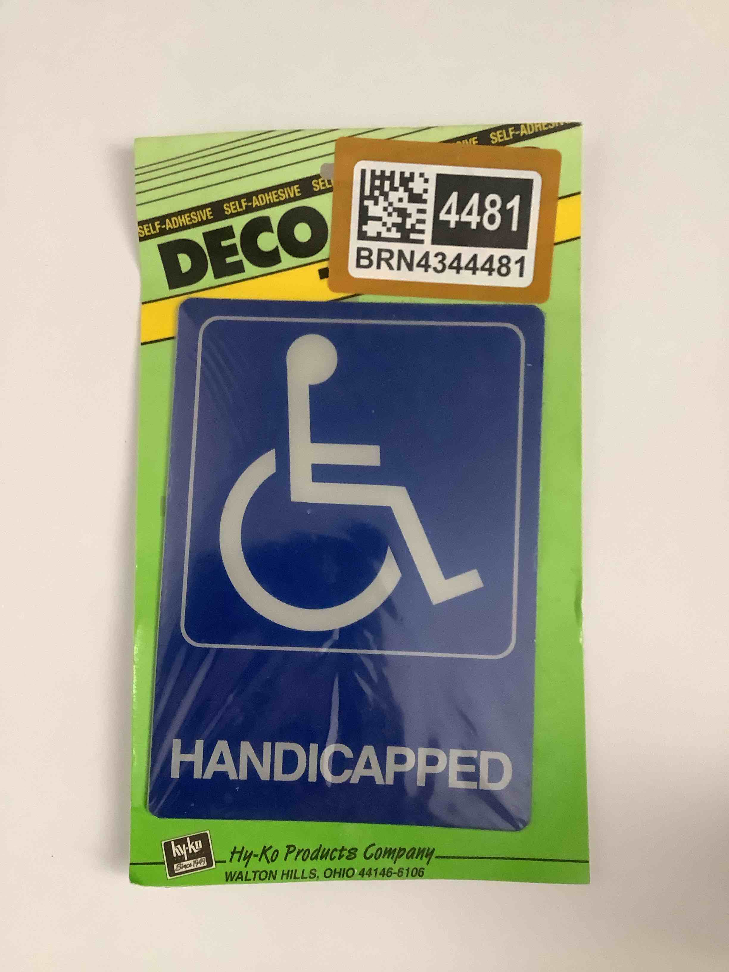 Condition photo showing New/Like New for hy-ko products d-17 - "handicapped" info graphic plastic sign 5 in x 7 in white/blue, 1 each