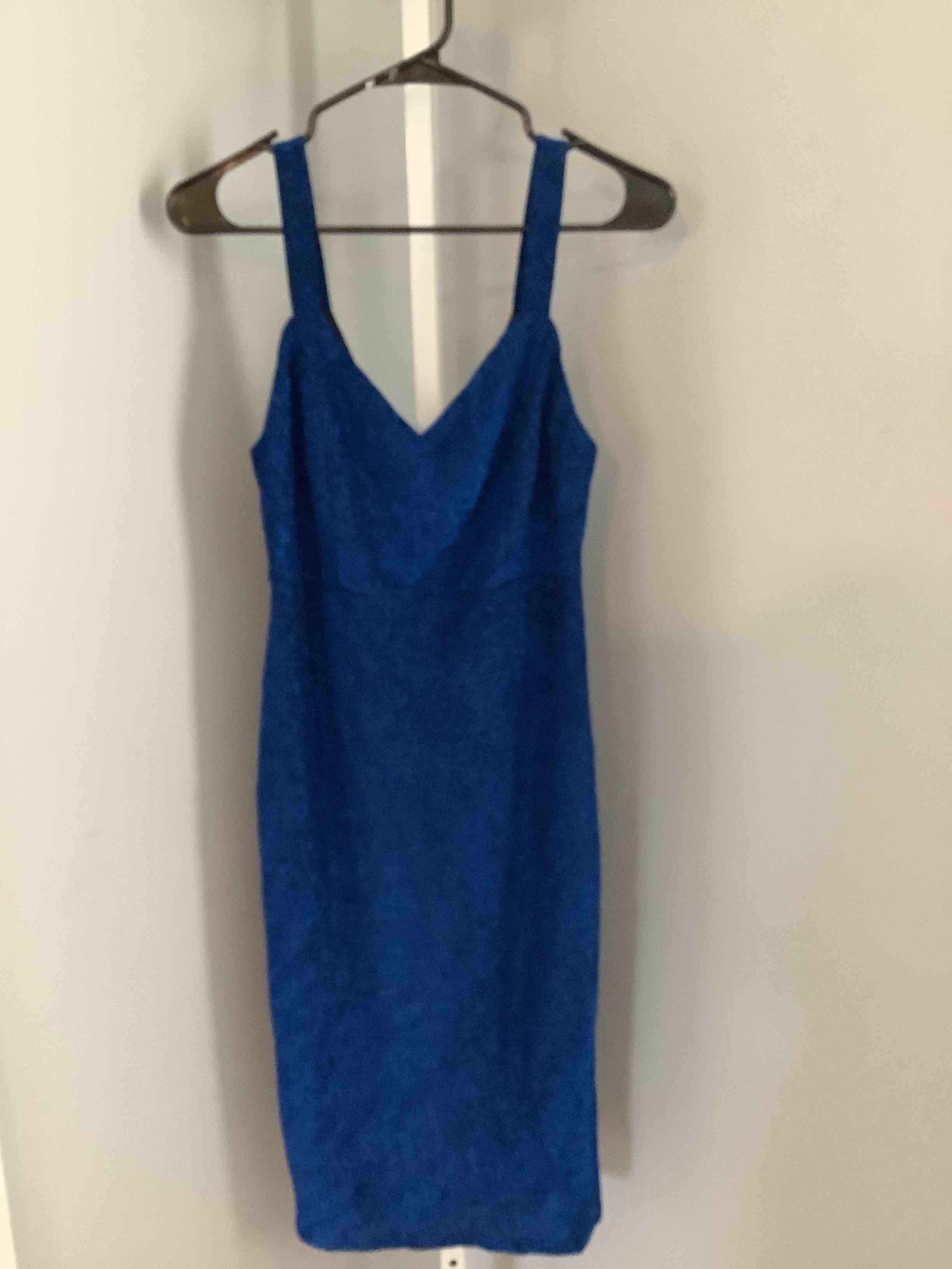 Condition photo showing New/Like New for blue and black sparkly dress size medium 