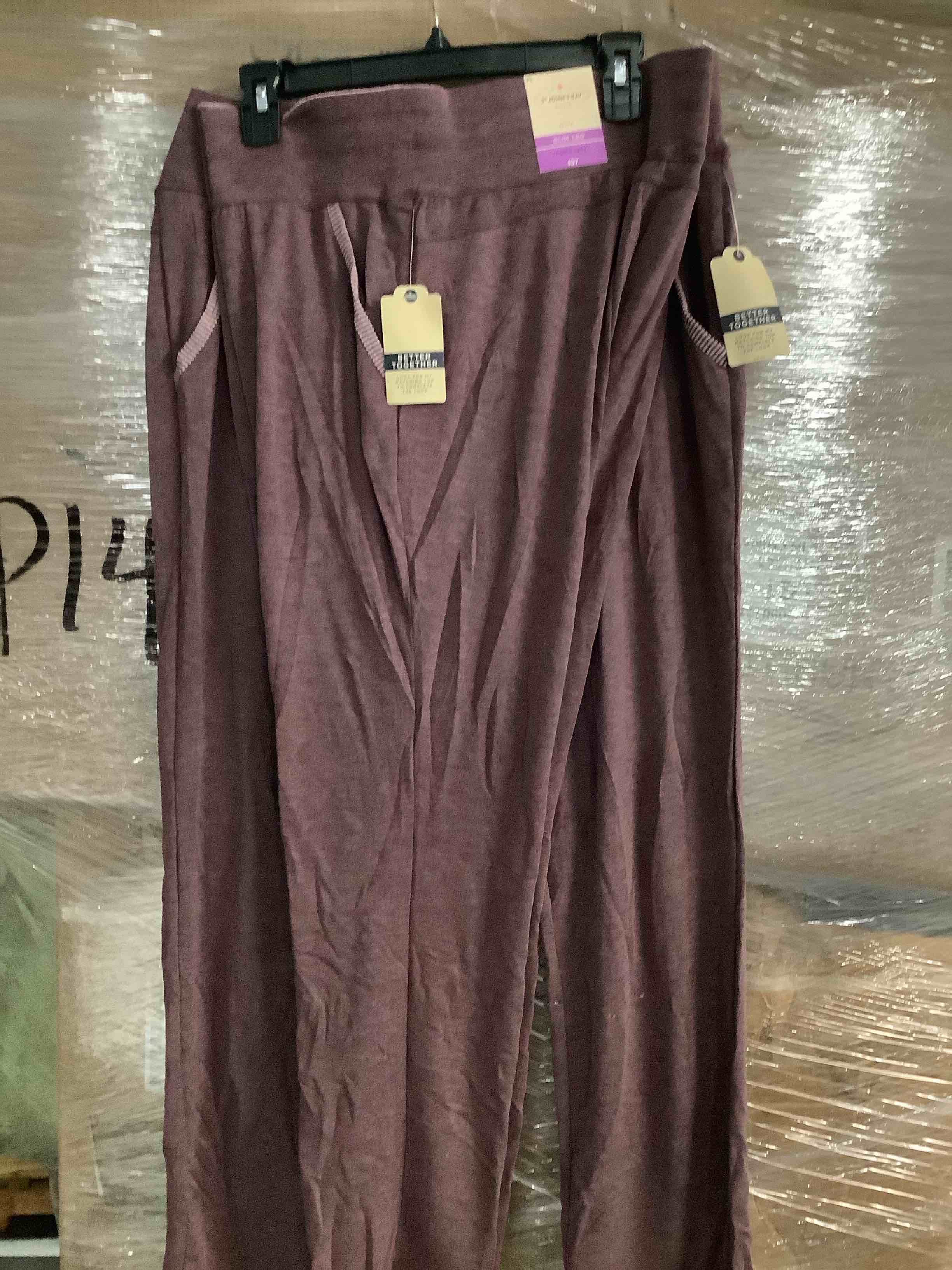 Condition photo showing New/Like New for st. john’s bay heather purple soft pants petite slim leg, french hair size petite large