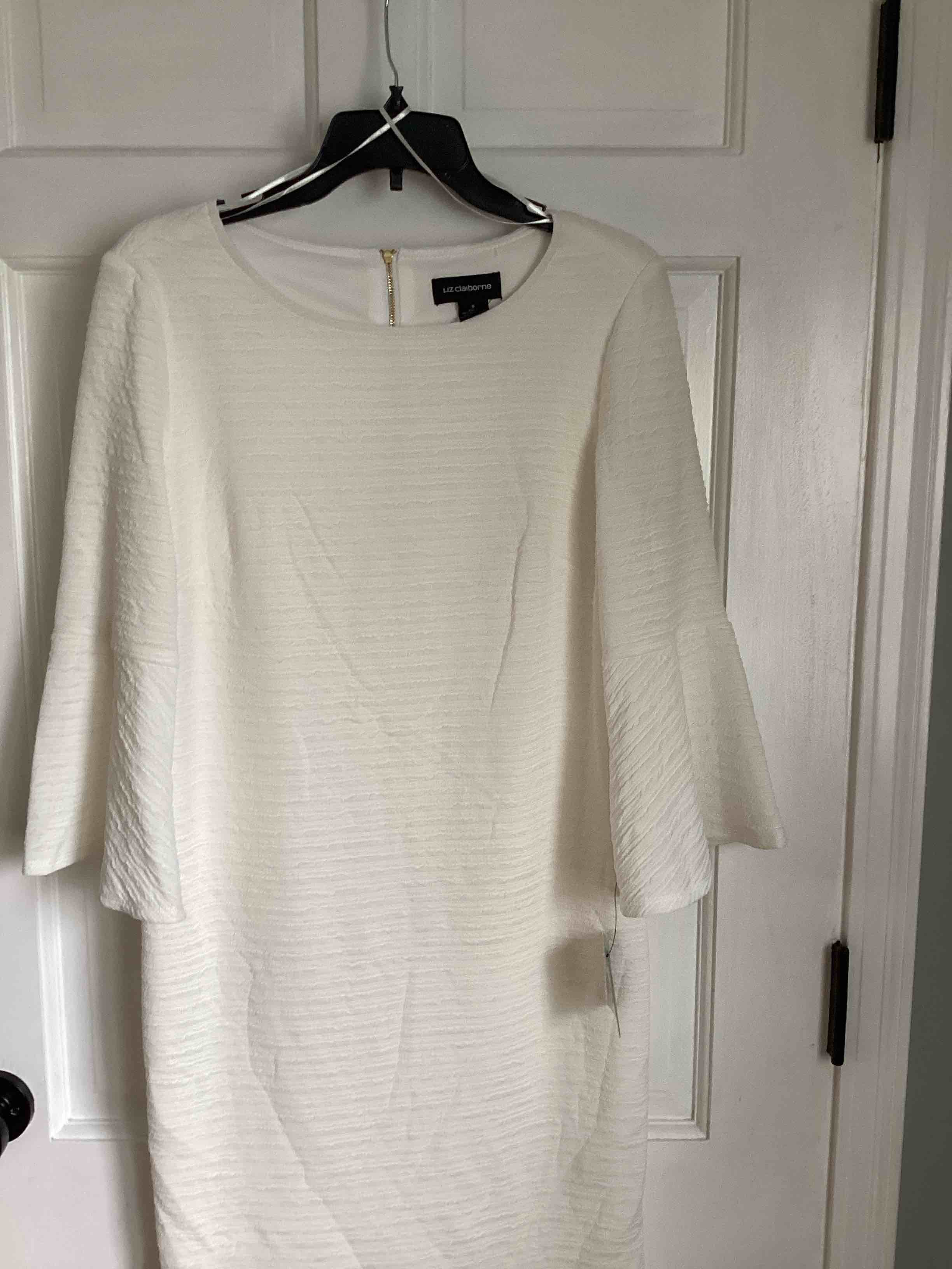 Condition photo showing New/Like New for liz claiborne 3/4 bell sleeve sheath dress, 8 , white