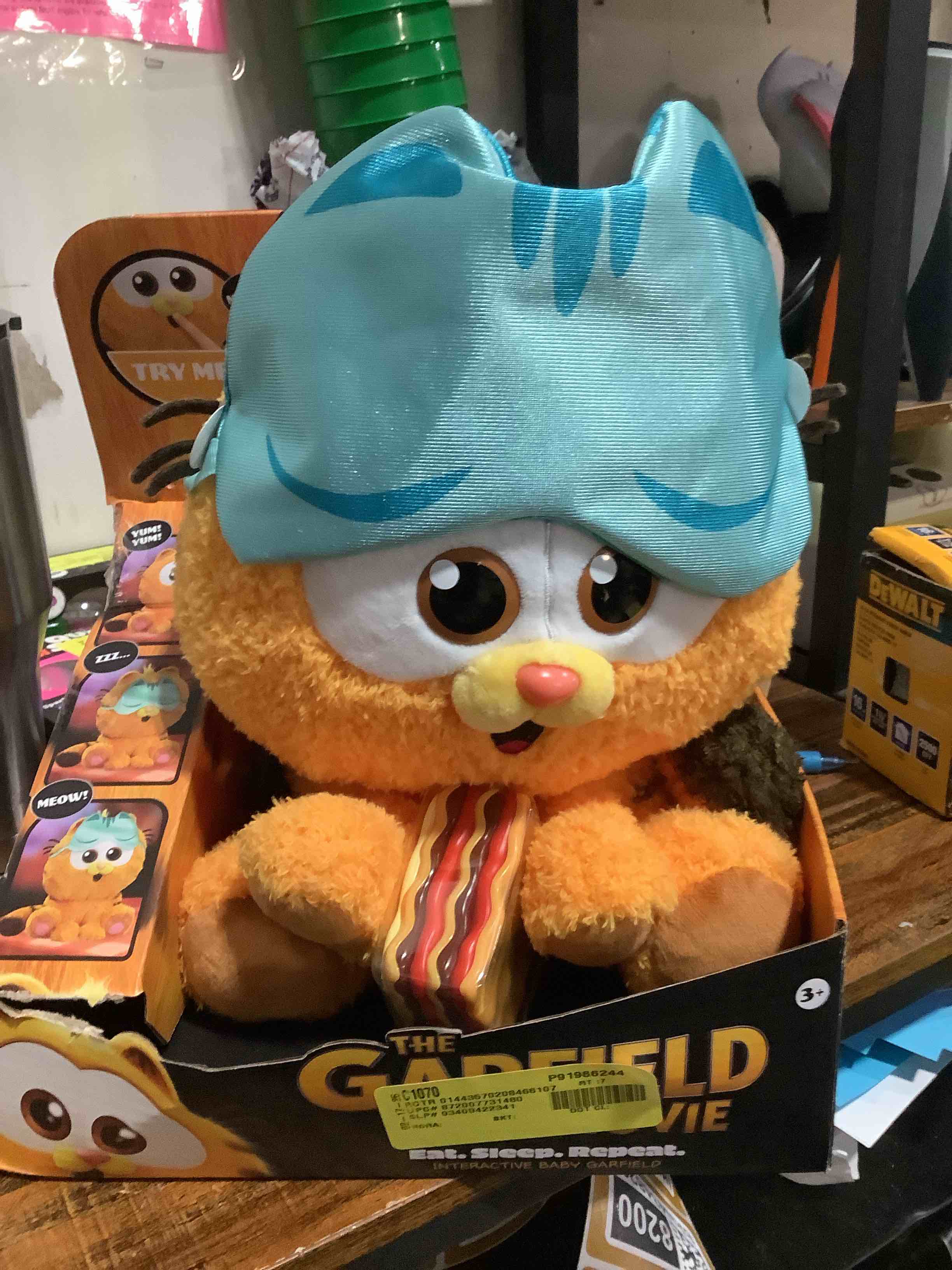 Condition photo showing Good Condition for Animagic Baby Garfield Eat Sleep and Repeat 10'' (25cm) Plush | Includes Lasagna and Sleep Mask | Great for Garfield Fans | Ages 3+