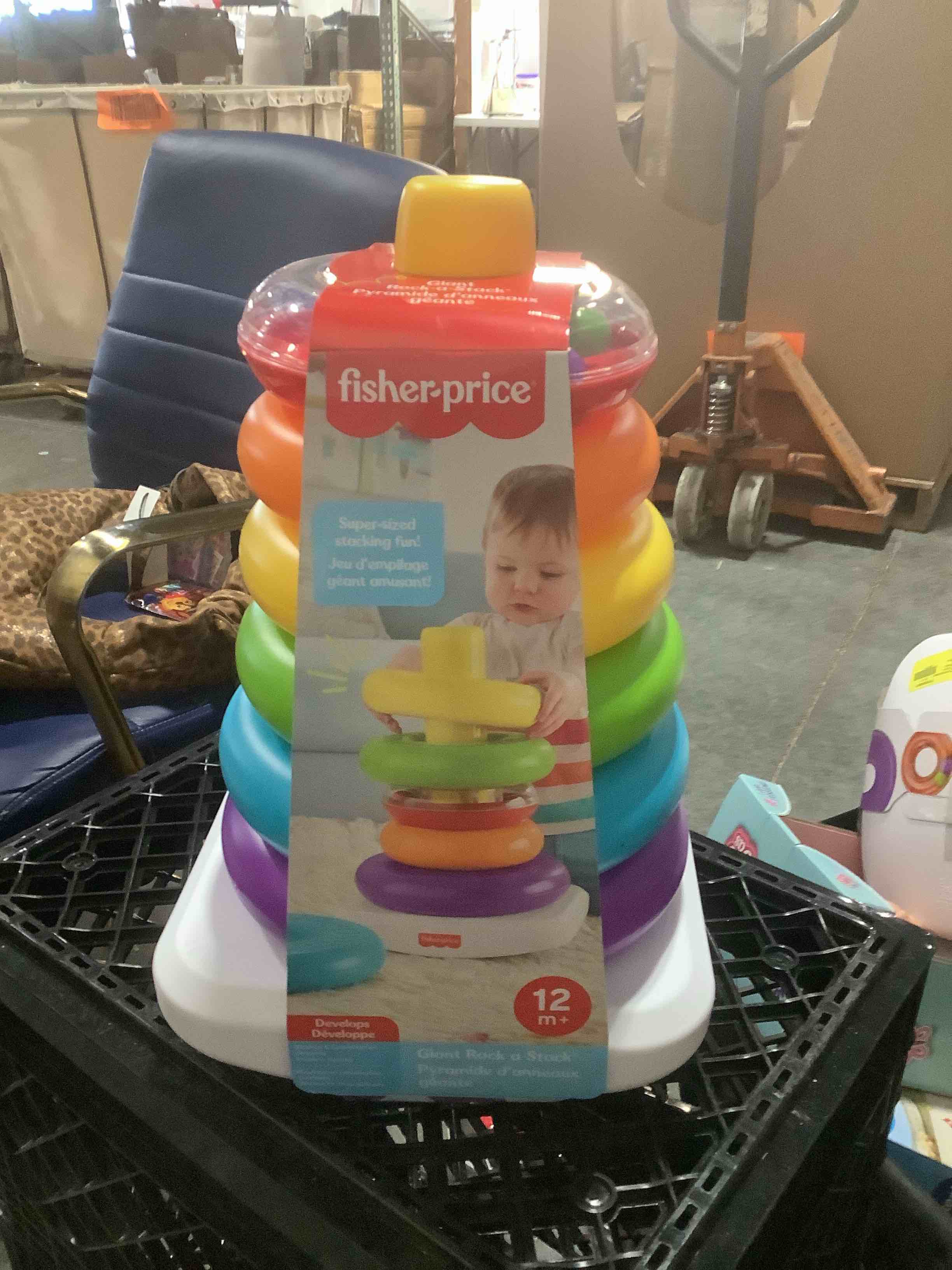 Condition photo showing Good Condition for Fisher-Price Baby & Toddler Toy Giant Rock-a-Stack, 14+ Inches Tall, Multi-Color Ring Stacker for Ages 1+ Years