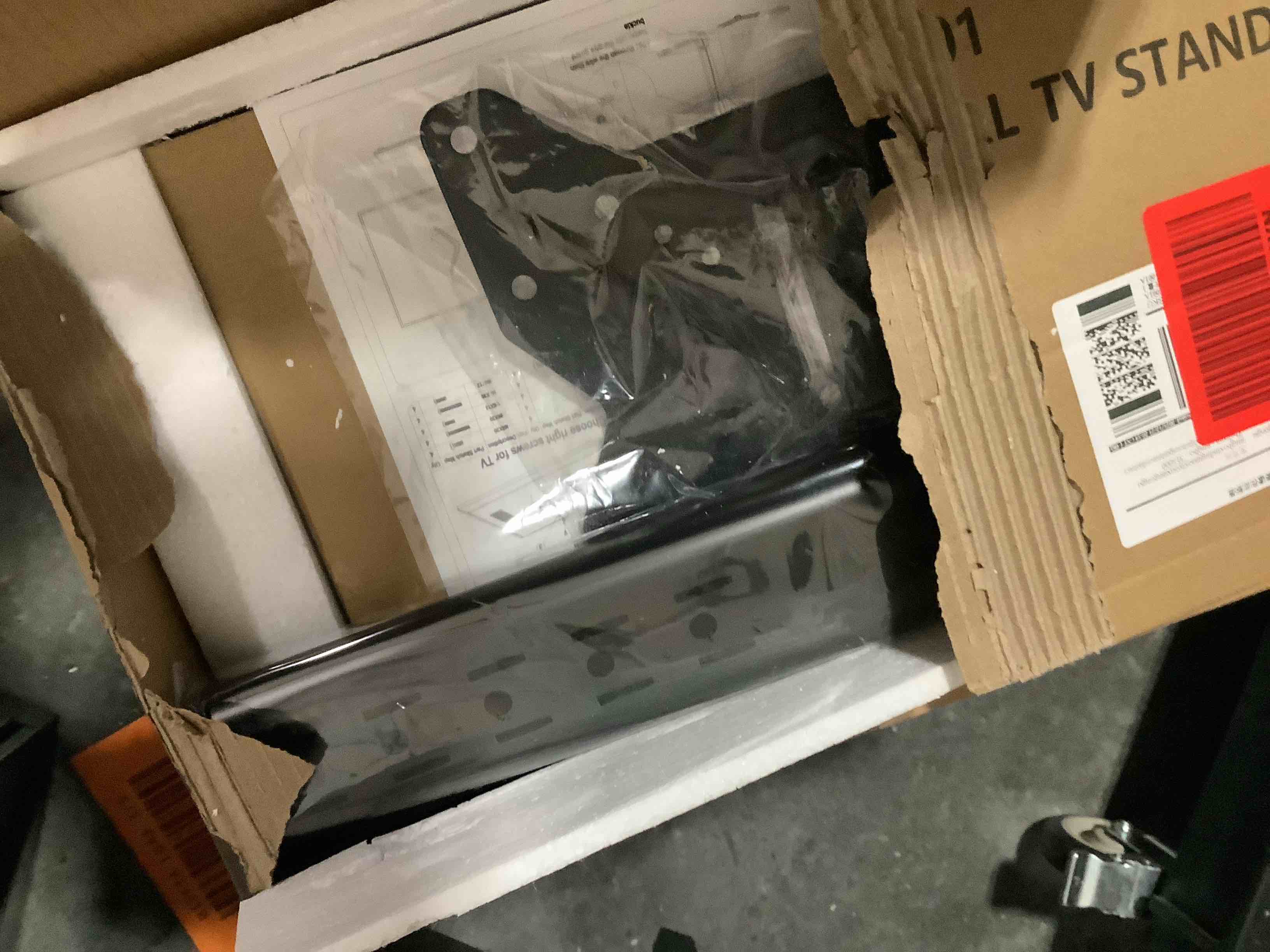 Condition photo showing As Is for Universal Swivel TV /Table Top TV Stand for 19 to 43 inch TVs with 90 Degree Swivel, 4 Level Height Adjustable, Heavy Duty Tempered Glass Base, Holds up to 99LBS HT02B-001 13 x 9 x 19.5 inches (For 19"-43" TVs)