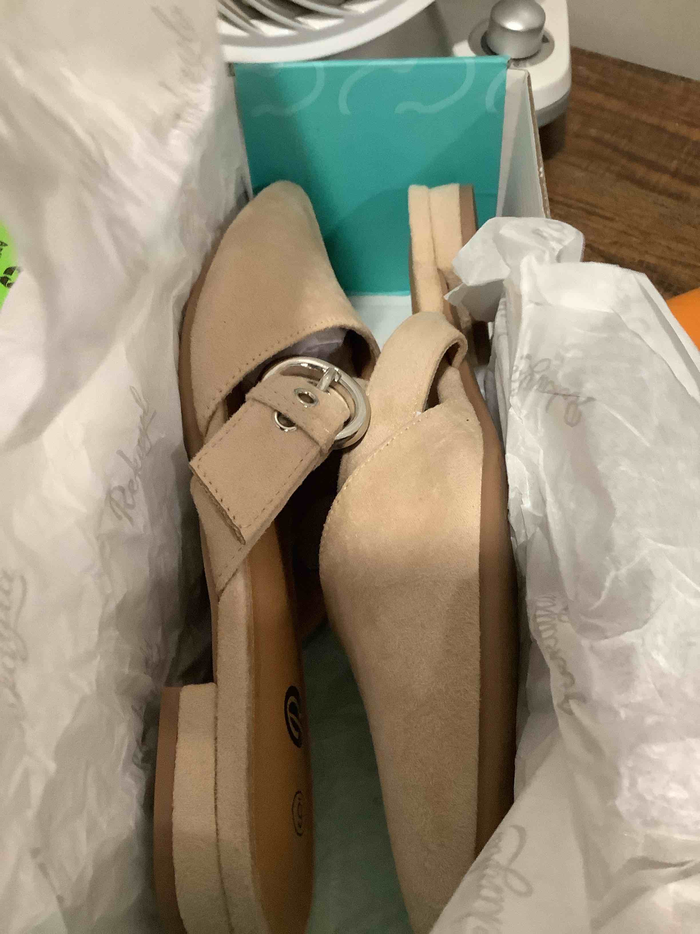 Condition photo showing Good Condition for Rekayla Mules for Women Adjustable Strap Pointed Toe Backless Loafer Shoes… 6 Nude