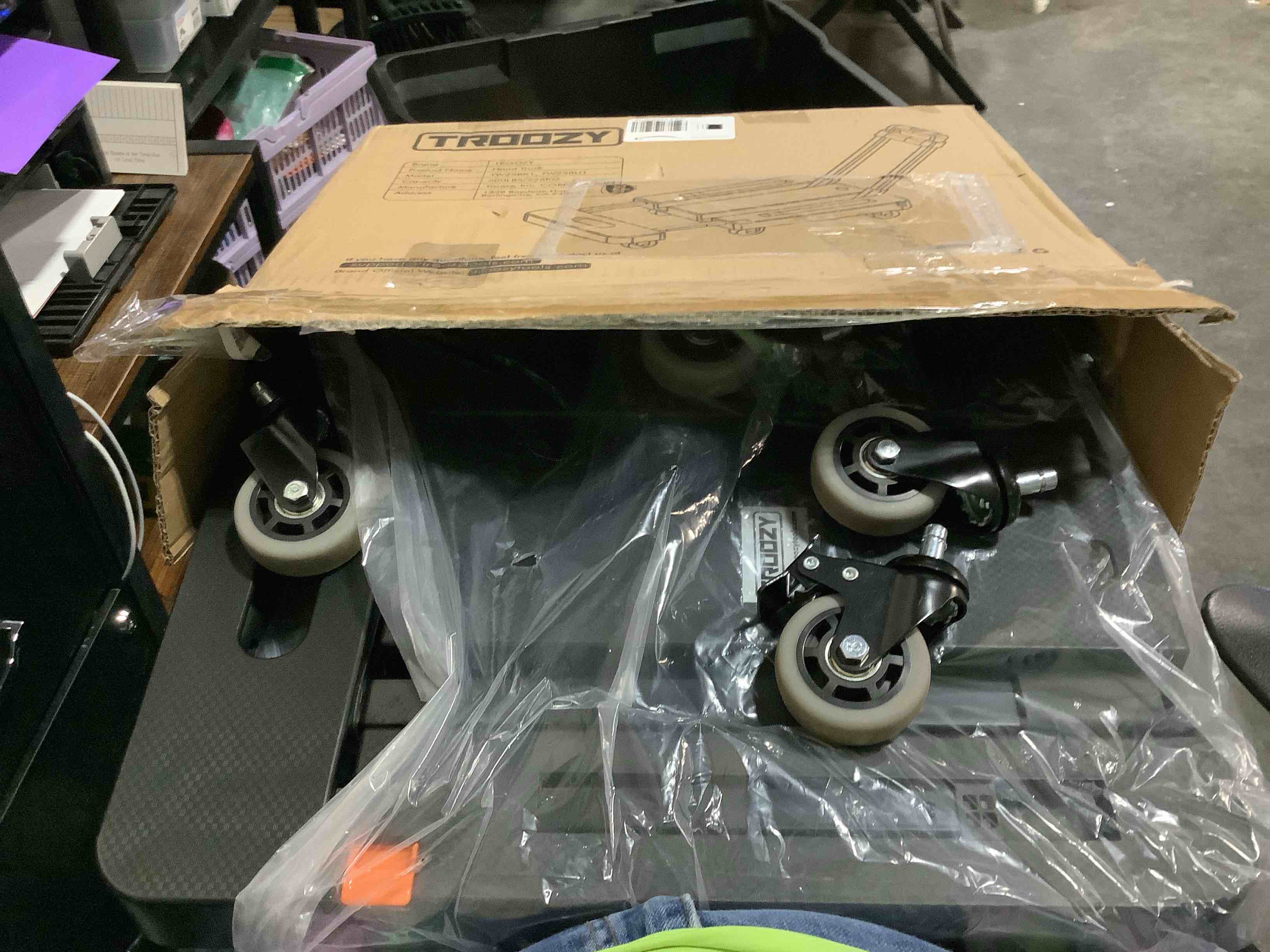 Condition photo showing Good Condition for Folding Hand Truck 500 LB, Portable Heavy Duty Dolly Cart with 4 Wheels (2 with Brake) & Extendable 26" Plate, Collapsible Luggage Trolley with 2 Elastic Straps for Travel, Moving, Camping
