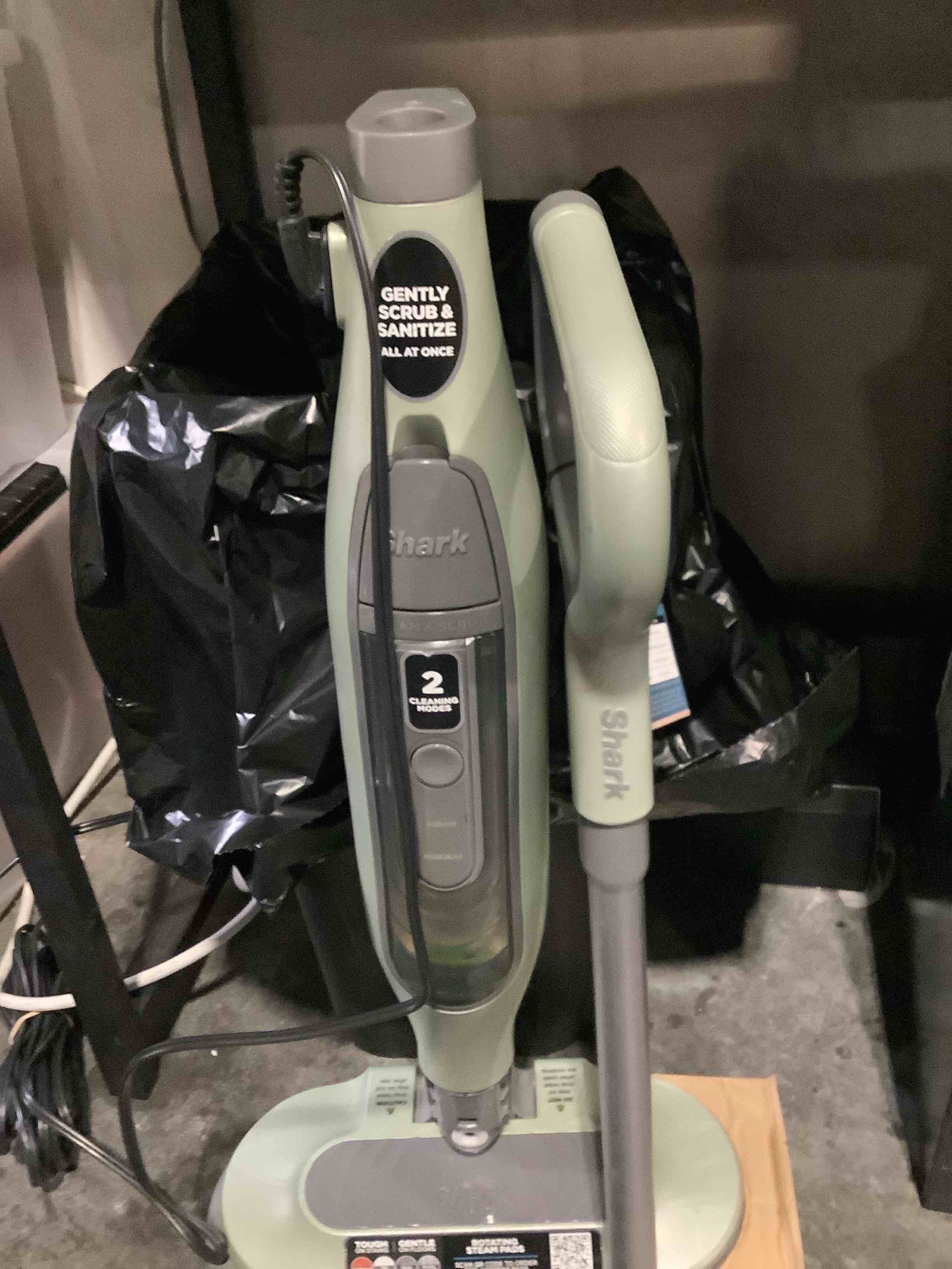 Condition photo showing As Is for Shark Steam & Scrub Steam Mop, All-in-One Scrubbing and Sanitizing Hard Floor Cleaner, LED Headlights, 4 Dirt Grip Soft Scrub Pads Included, XL Water Tank, Swivel Steering, Hawaiian Grey, S8001 Steam & Scrub (4-pad)