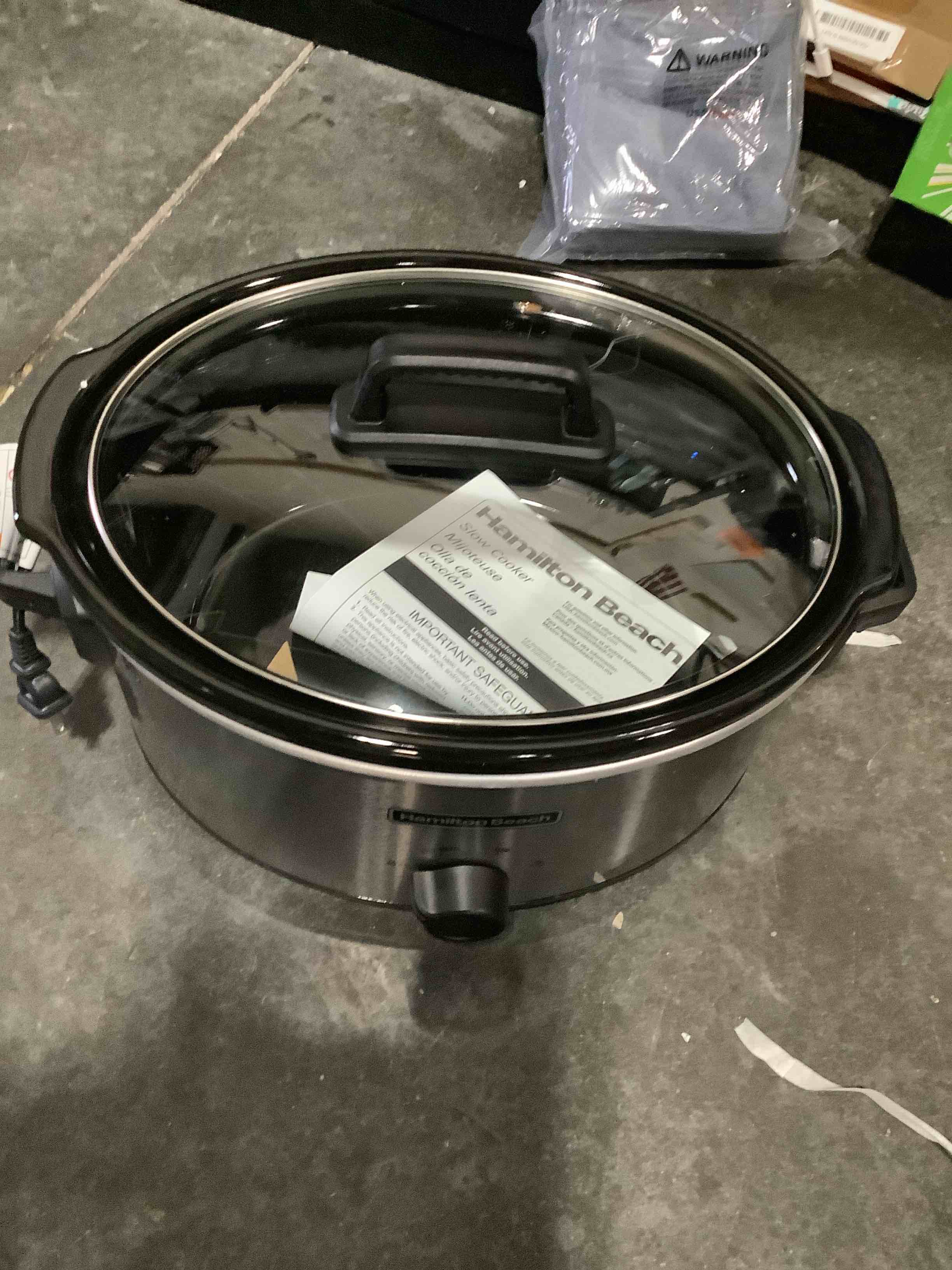 Condition photo showing Good Condition for Hamilton Beach 6-Quart Slow Cooker with 3 Cooking Settings, Dishwasher-Safe Stoneware Crock & Glass Lid, Silver (33665G) Silver 6 Quarts