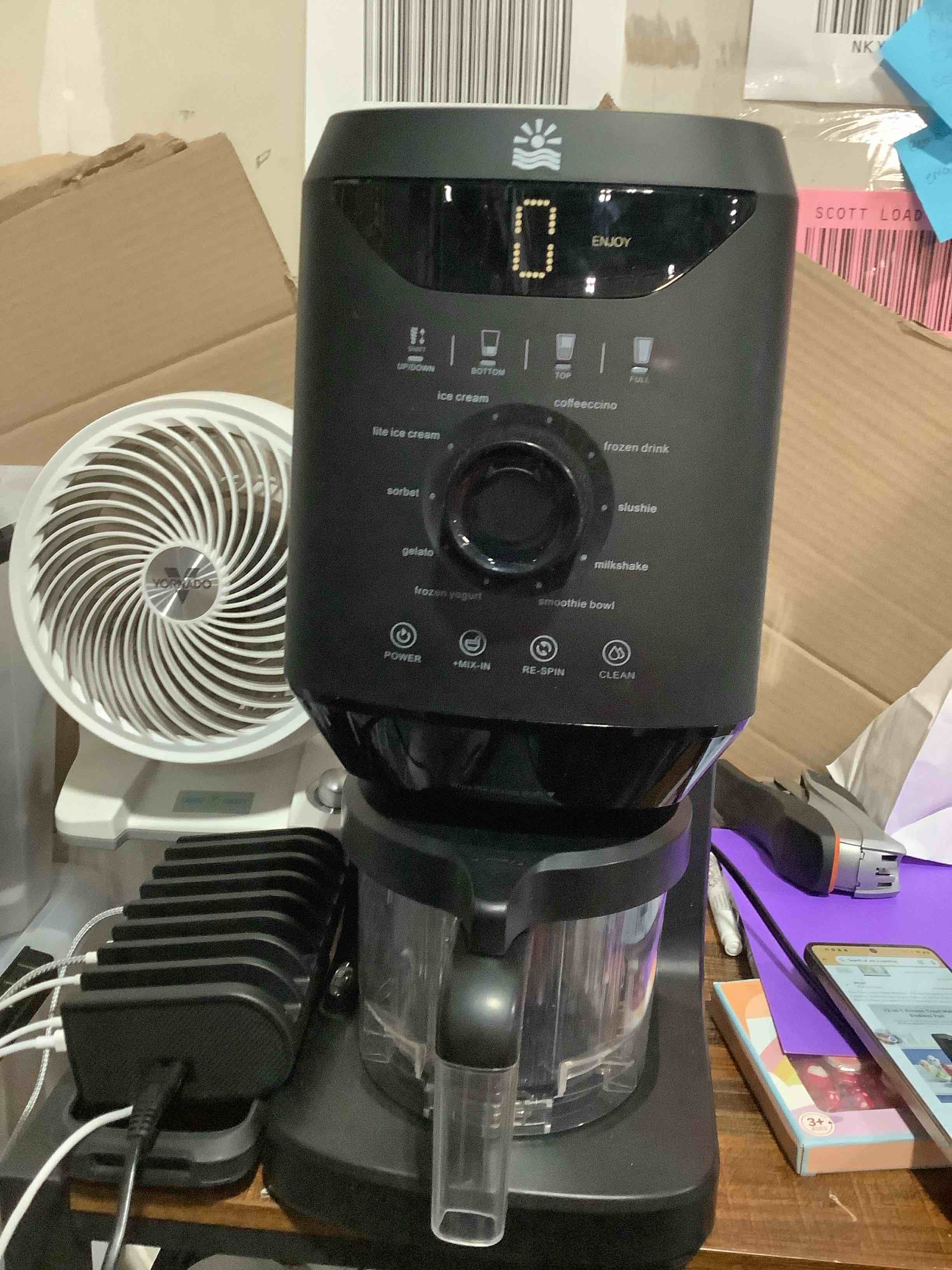 Condition photo showing As Is for 12-in-1 Ice-Cream Maker Machine - 11 Preset Programs & Self-Cleaning, Healthy Frozen Yogurt Maker for Gelato, Slushies, Sorbet, Mix-ins & More, Includes (2) Pint Containers for Home & Party