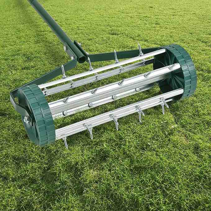 Rolling Lawn Aerator, 18” Rotary Push Tine Spike Soil Lawn Aerator Gardening Tool