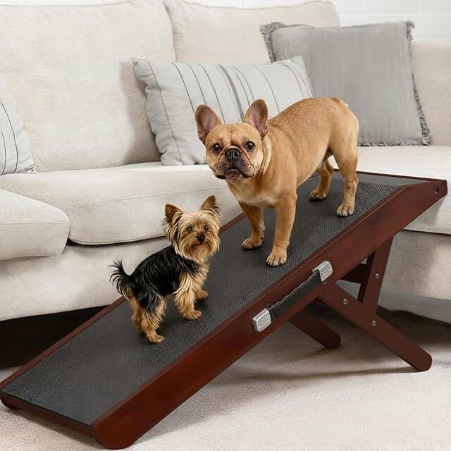 Pet Ramp - Foldable Wooden Dog Ramp for Getting onto Beds, Couches, or Into Vehicles - Dog Accessories for Small Dogs by PETMAKER (Black/Gray)