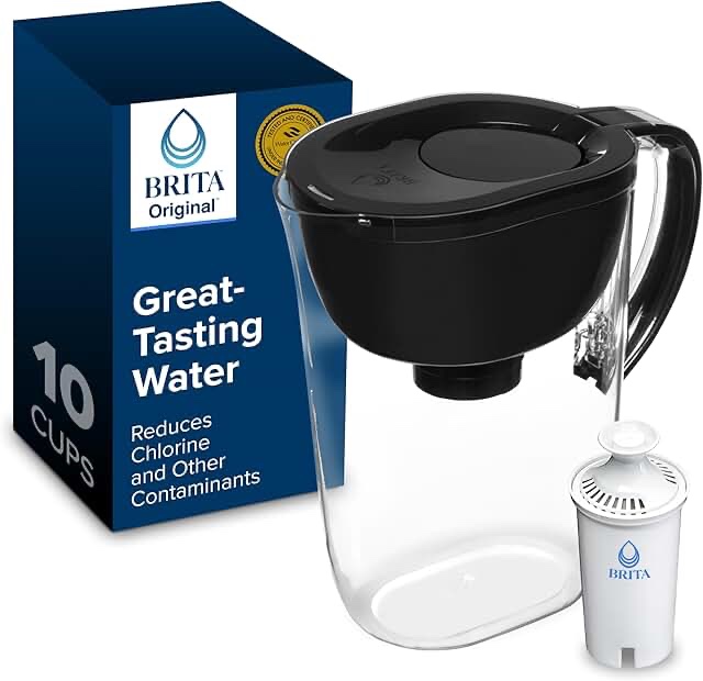 brita large water filter pitcher for tap and drinking water, includes 1 standard filter, bpa-free, lasts two months, 10-cup capacity