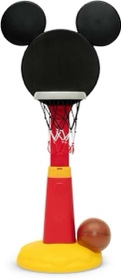 disney mickey mouse plastic basketball set - includes basketball hoop, 1 basketball and ball pump, red/black