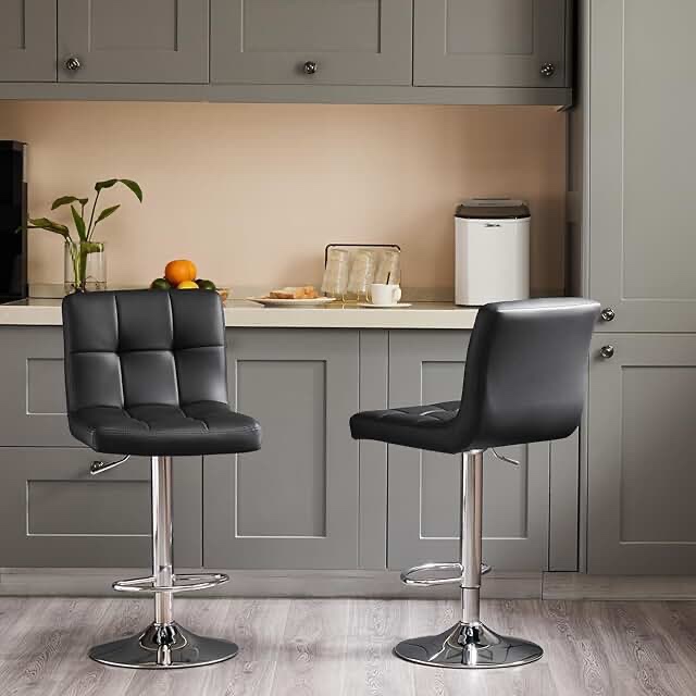 bar stools set of 2, 24 inch counter height bar stools, upholstered modern kitchen barstools with metal base, pu leather saddle stools for kitchen island