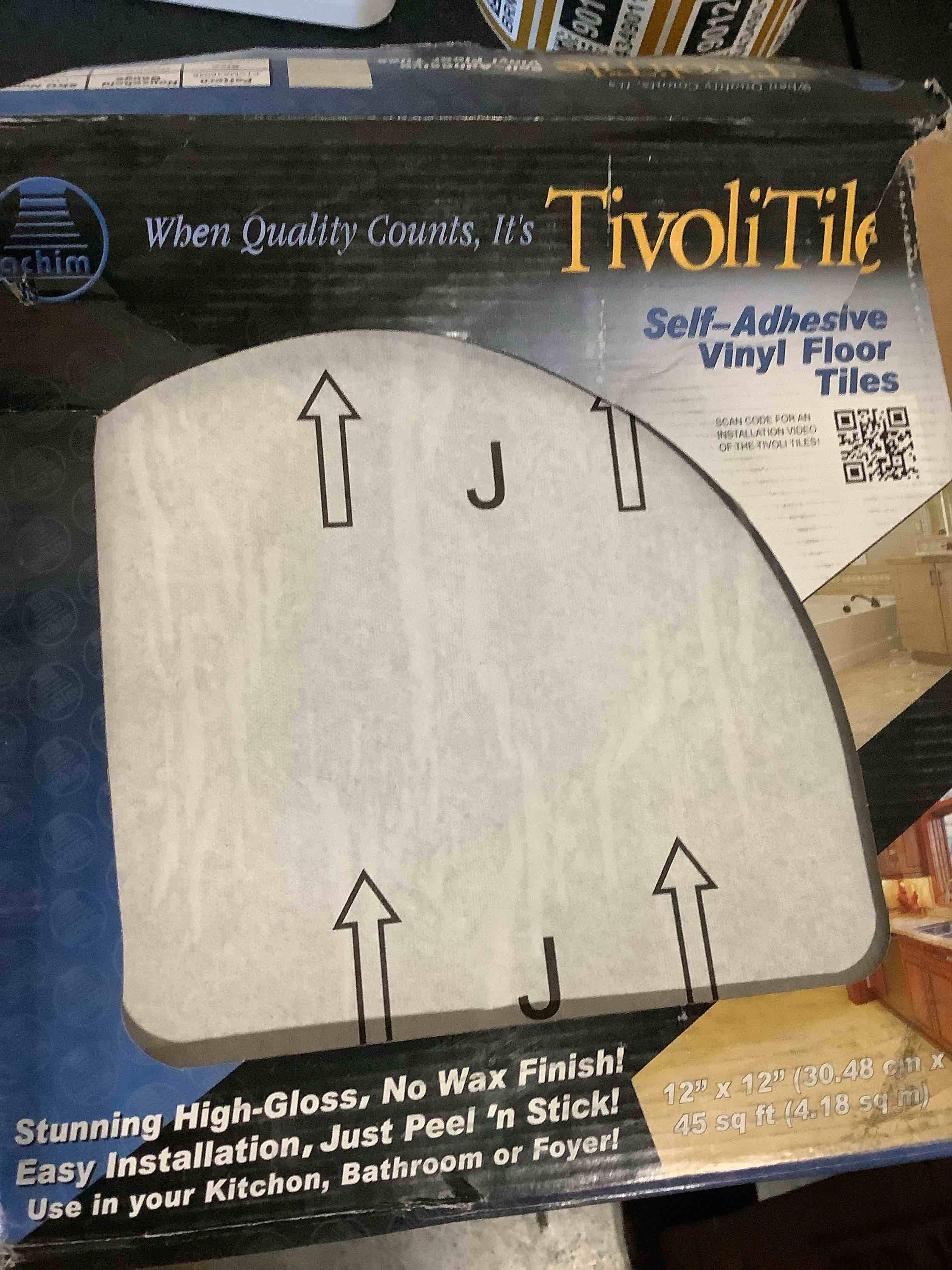 Condition photo showing As Is for tivoli self adhesive vinyl floor tiles, 45 tiles - 12" x 12", carrera marble - peel & stick, diy flooring for kitchen, dining room, bedrooms, basements & bathrooms by achim home decor