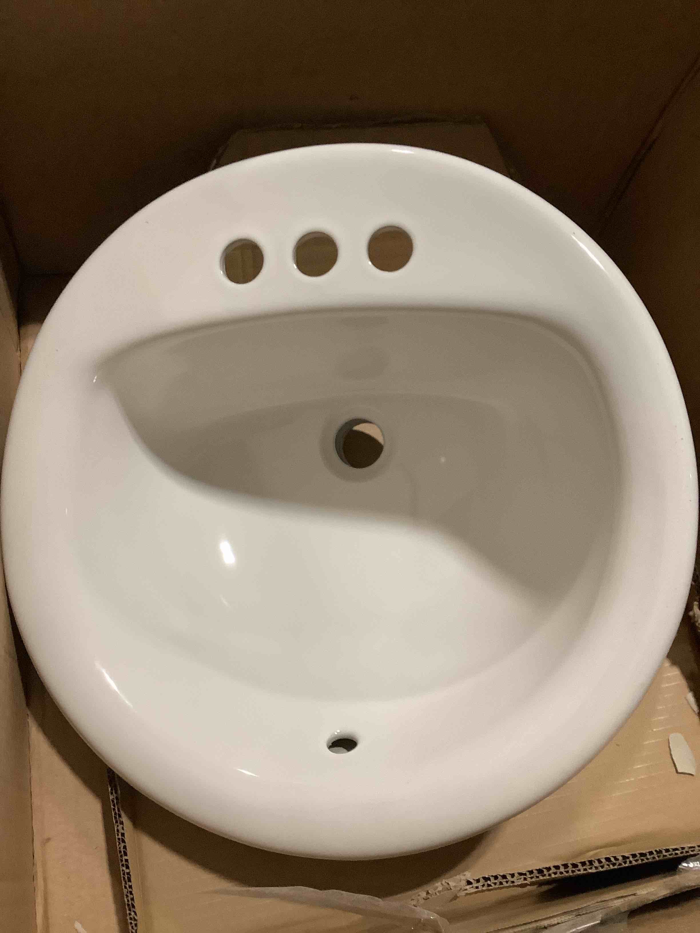 Condition photo showing Good Condition for proflo pf194r rockaway 19" circular vitreous china drop in bathroom sink with overflow and 3 faucet holes at 4" centers - white 19 inches (diameter) x 8 inches (depth) white