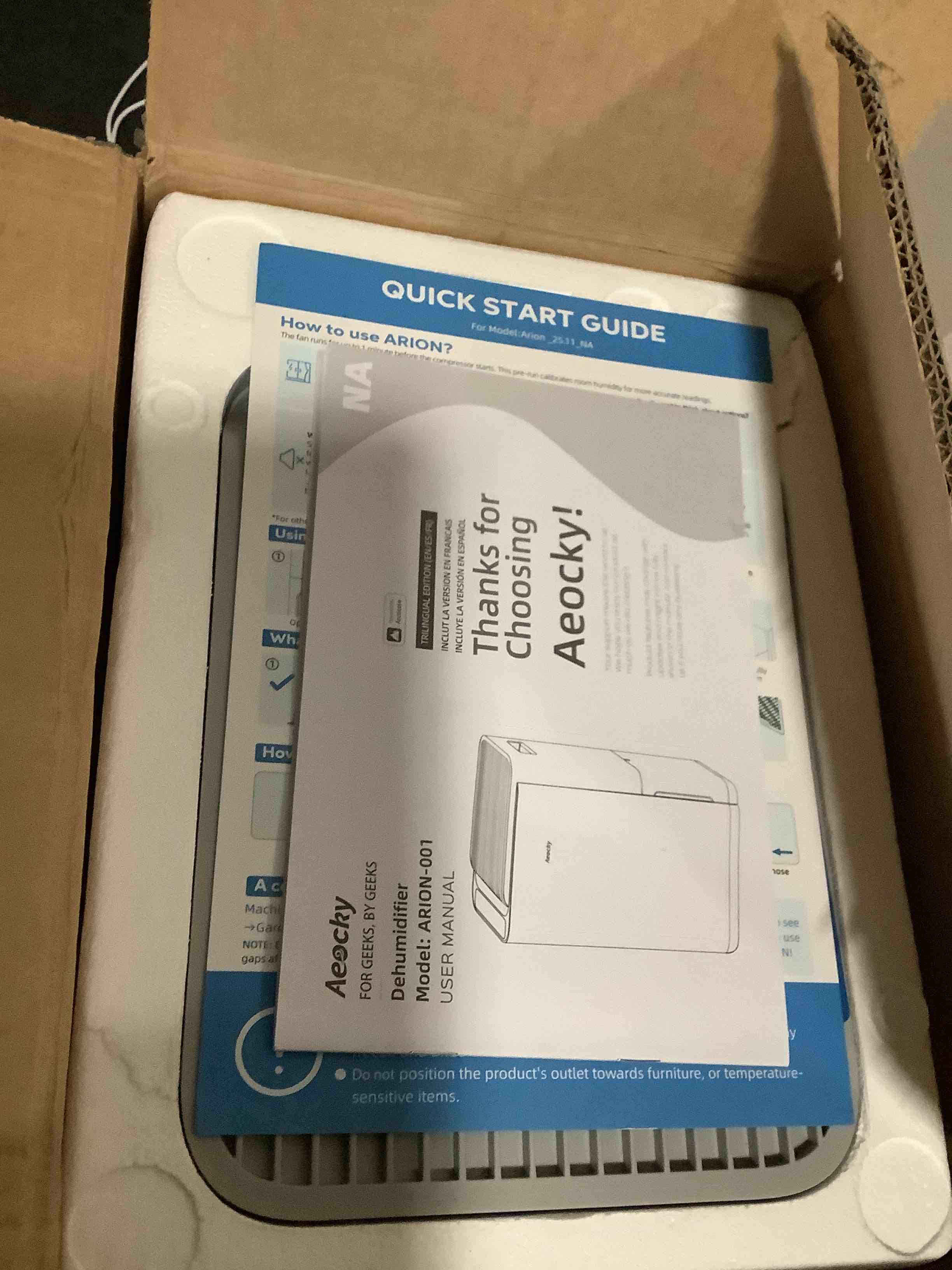 Condition photo showing Good Condition for 3500 sq.ft compressor dehumidifier,aeocky max 50 pint/d drain hose dehumidifier for basement,home,bedroom,bathroom,intelligent humidistat,quiet ivory