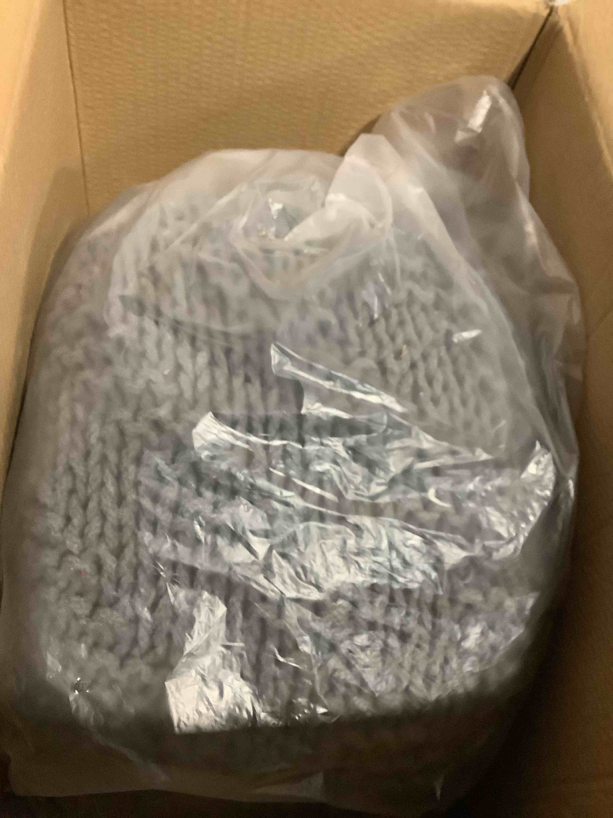 Condition photo showing New/Like New for christopher knight home aria outdoor fabric weave pouf, dark grey