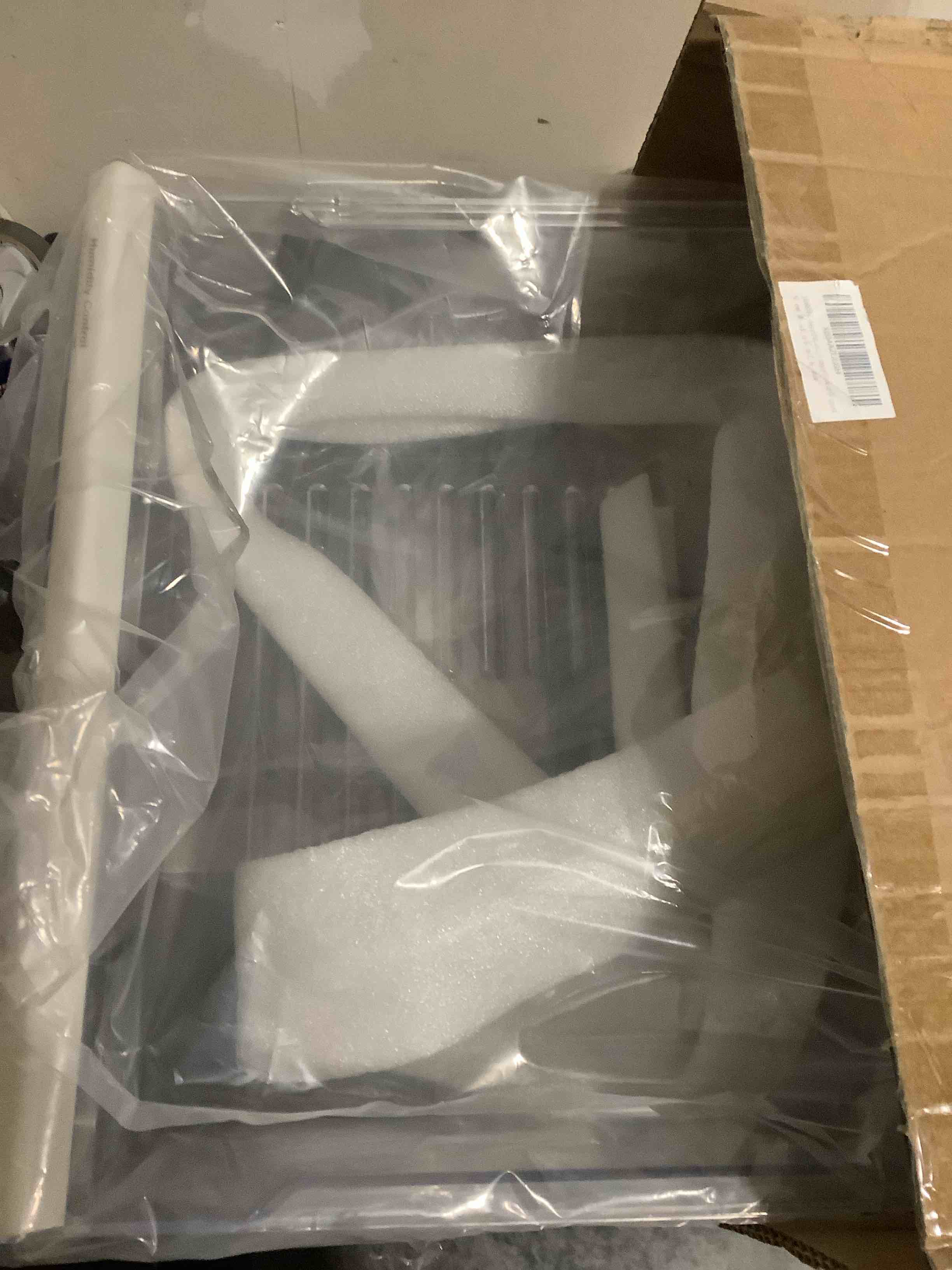 Condition photo showing As Is for 2188656 crisper bin, compatible with whirlpool refrigerator,fridge drawers,kenmore refrigerator parts,whirlpool shelf replacement- wp2188656,2188656 fridge crisper drawer (upper)