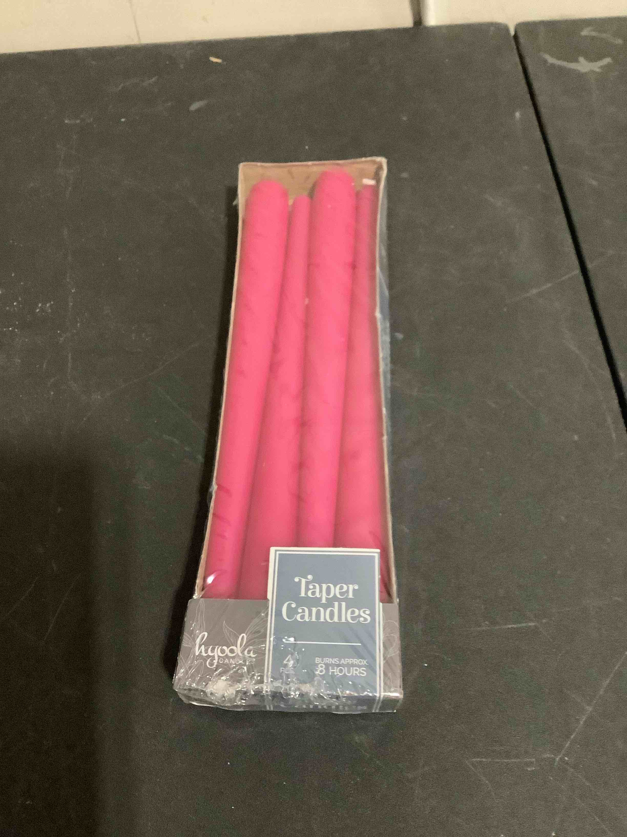 Condition photo showing New/Like New for hyoola tall taper candles - 10 inch hot pink fuchsia unscented dripless taper candles - 8 hour burn time - 4 pack