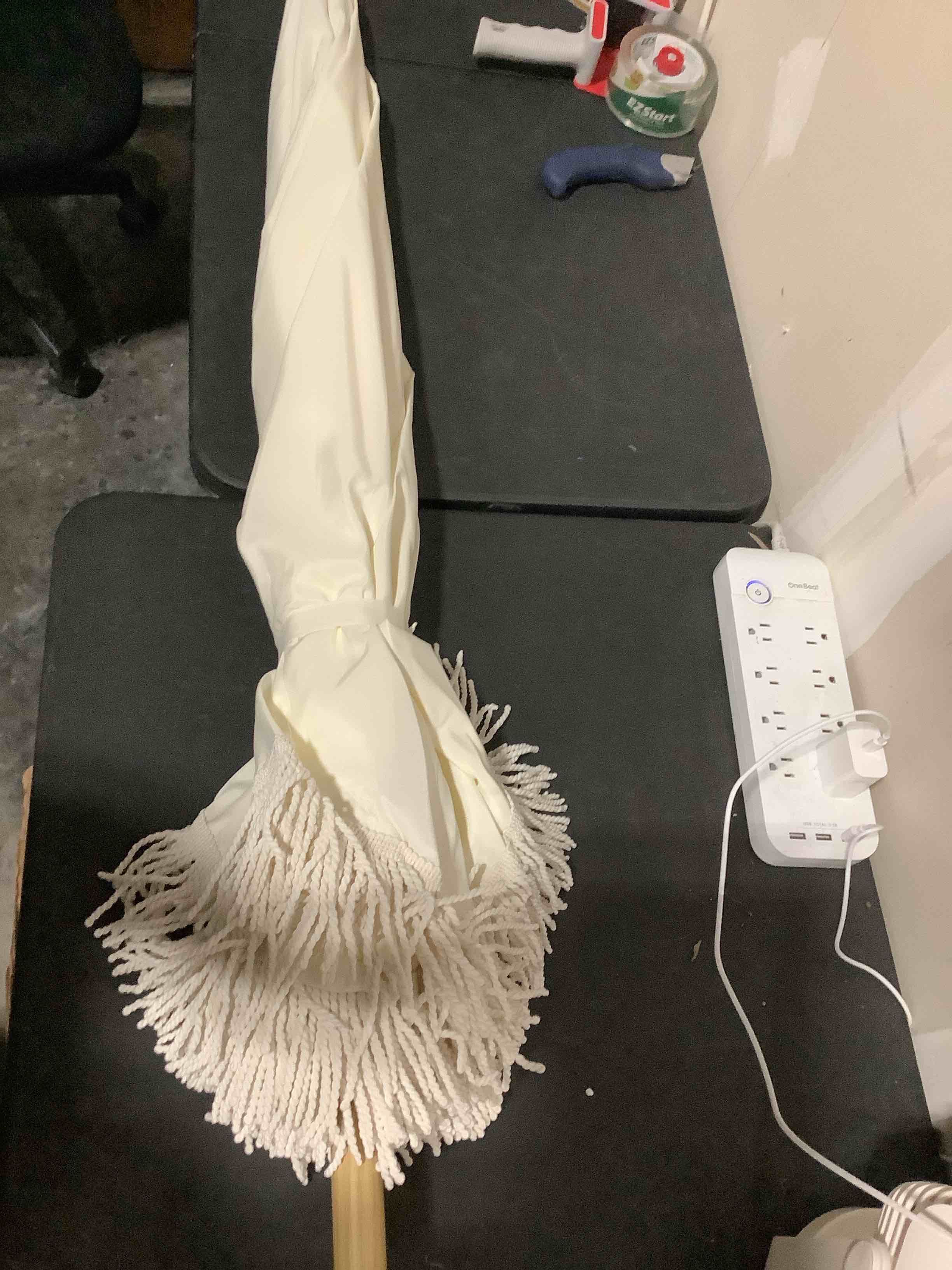 Condition photo showing Good Condition for patio fringe umbrella with cup holder,upf50+ boho outdoor umbrella with tassel for beach,backyard,terrace