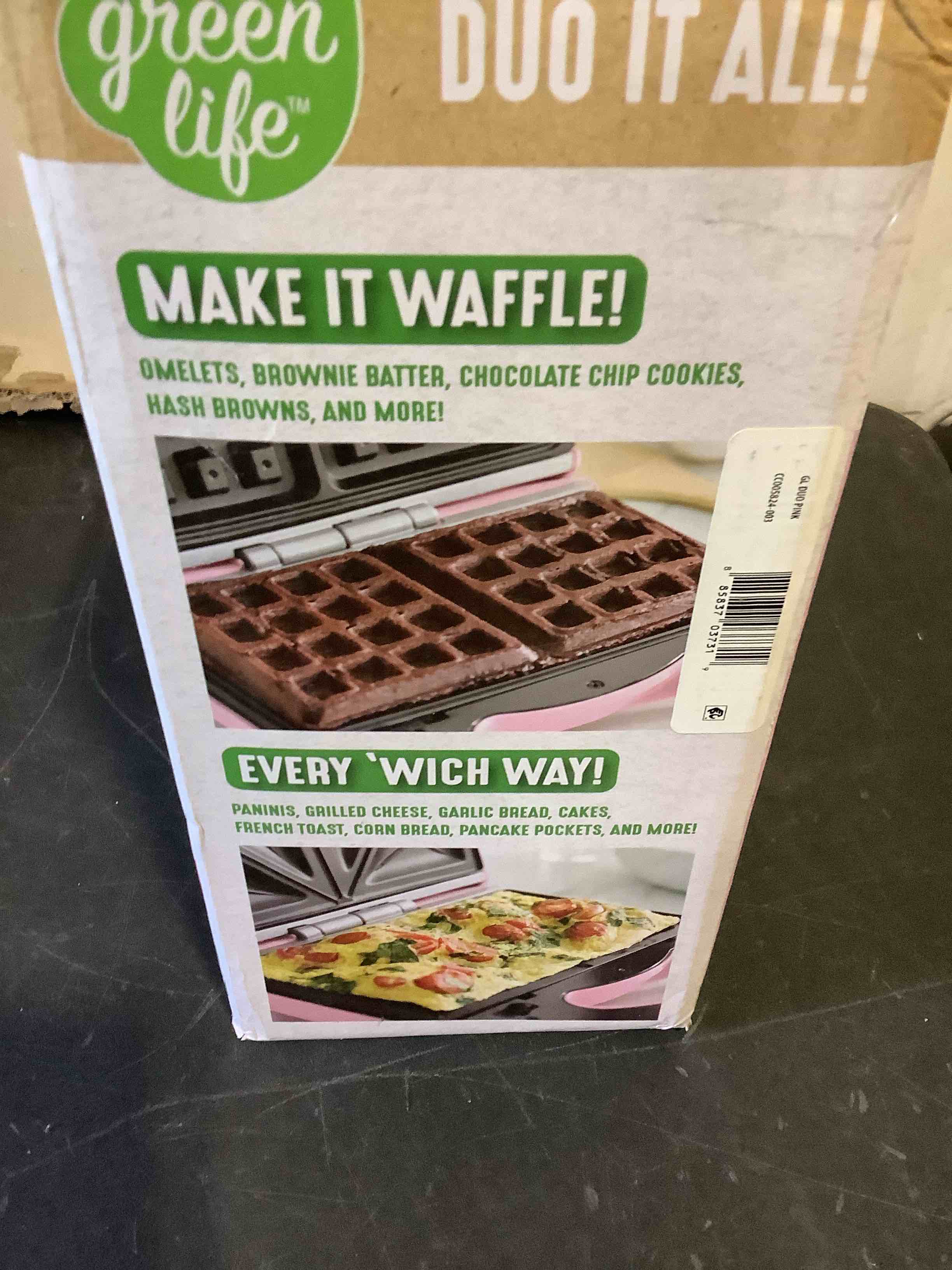 Condition photo showing New/Like New for greenlife sandwich and waffle duo maker  pink