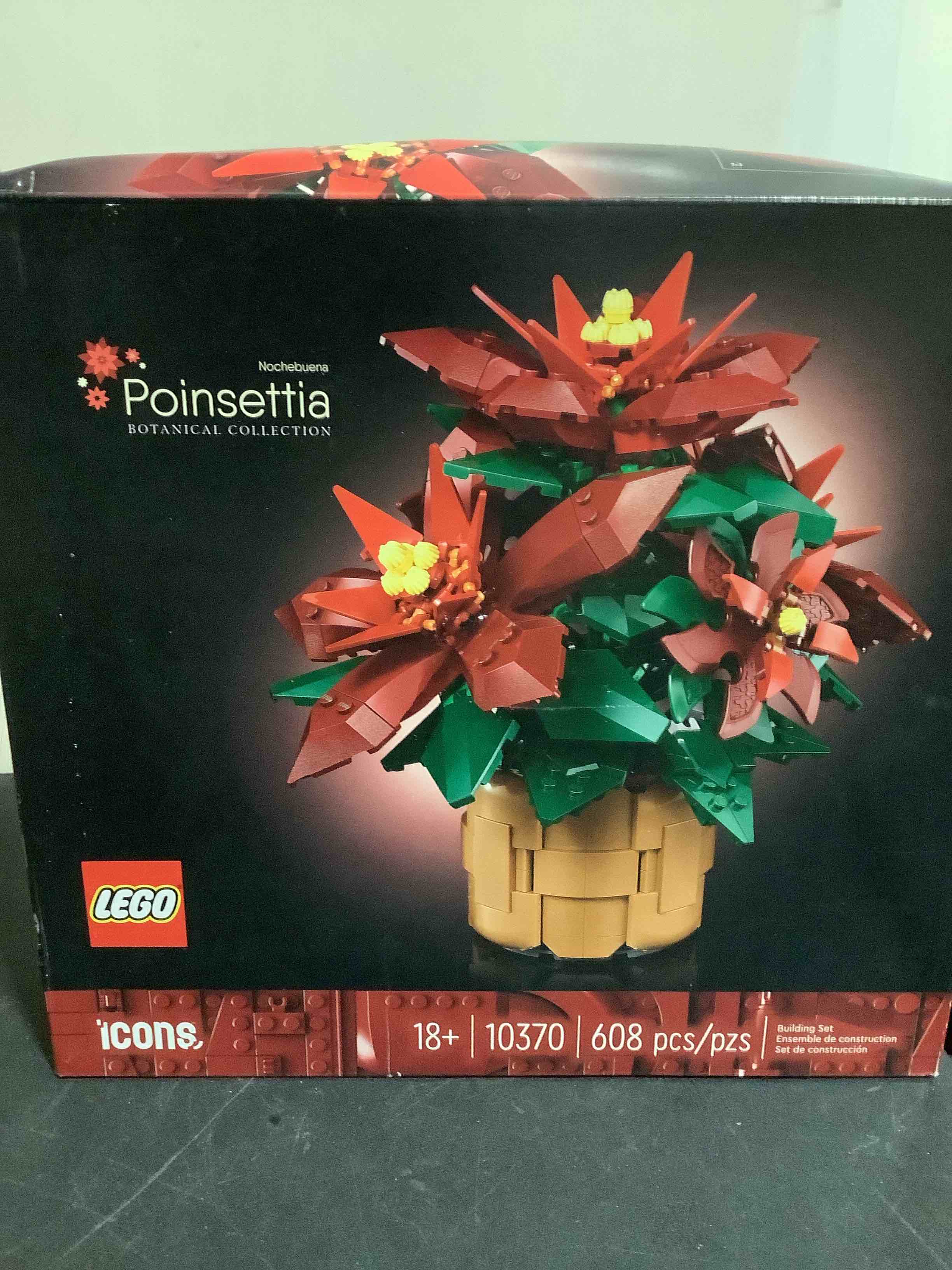 Condition photo showing New/Like New for lego icons poinsettia building sets for adults - artificial flowers for decoration - festive holiday flowers for table centerpiece - 10370
