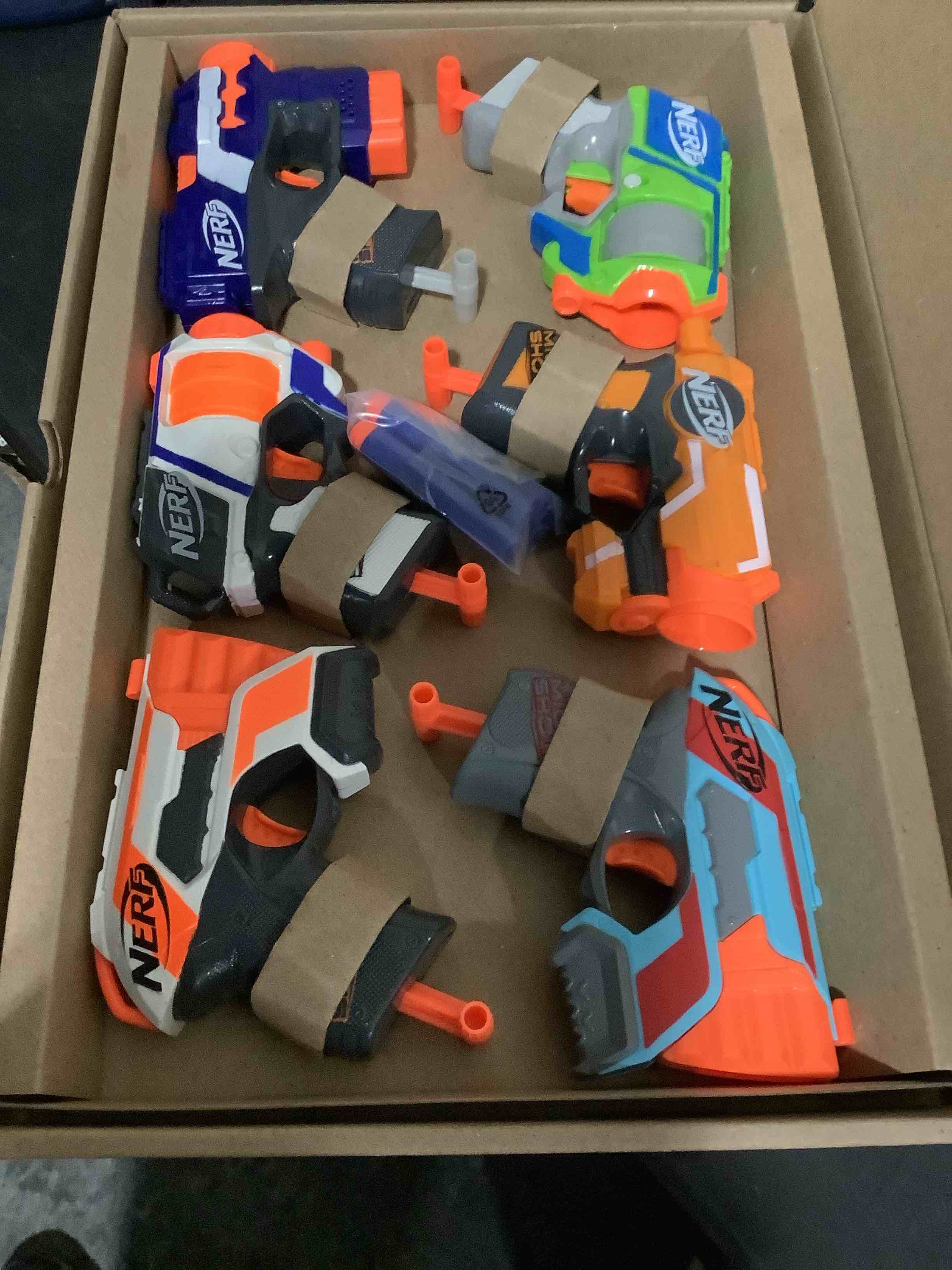 Condition photo showing New/Like New for nerf microshots 6-blaster bundle - 6 mini dart-firing elite blasters and 6 official elite darts - kids, teens, adults (amazon exclusive), 1.73 x 16.5 x 10.98 inches
