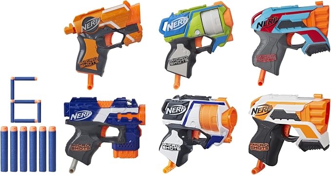 nerf microshots 6-blaster bundle - 6 mini dart-firing elite blasters and 6 official elite darts - kids, teens, adults (amazon exclusive), 1.73 x 16.5 x 10.98 inches