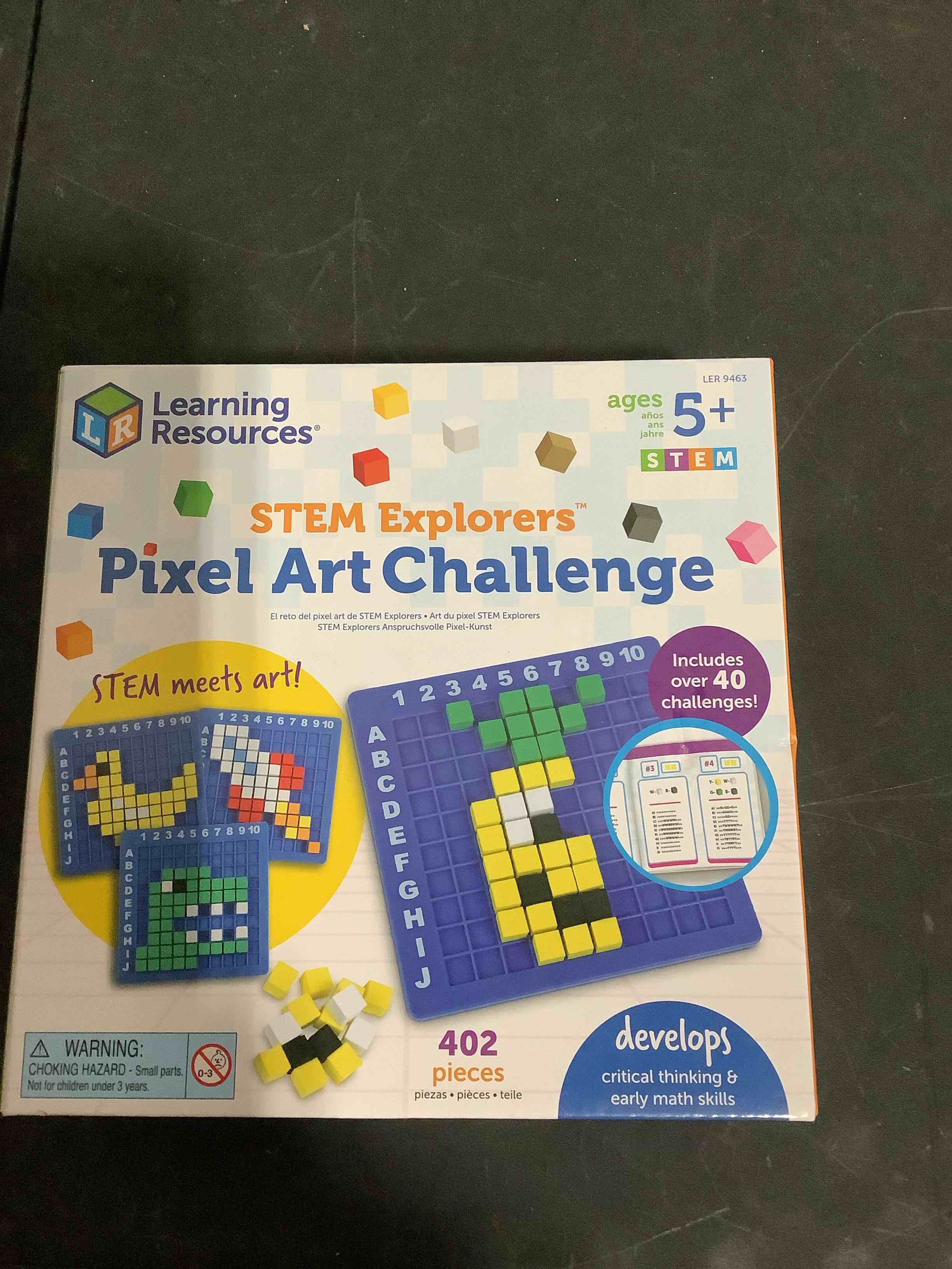 Condition photo showing New/Like New for learning resources stem explorers pixel art challenge - science kits & stem activities for kids, pattern blocks, fine motor skills, math manipulatives, sorting and counting, gifts for boys and girls