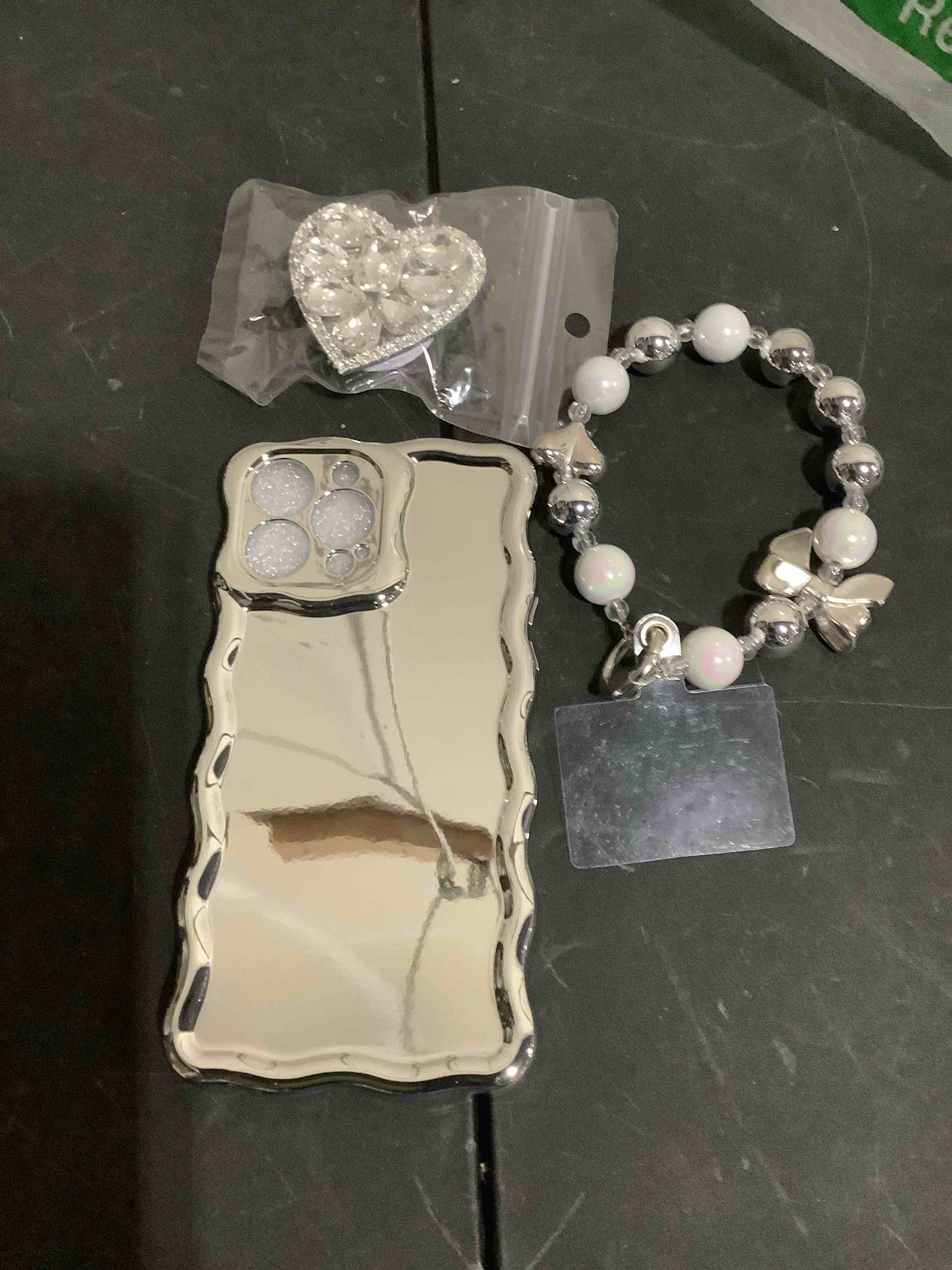Condition photo showing New/Like New for (product similar) iphone 15 pro max case wavy frame cute,silver | aesthetic cute curly wave frame shape protective phone case