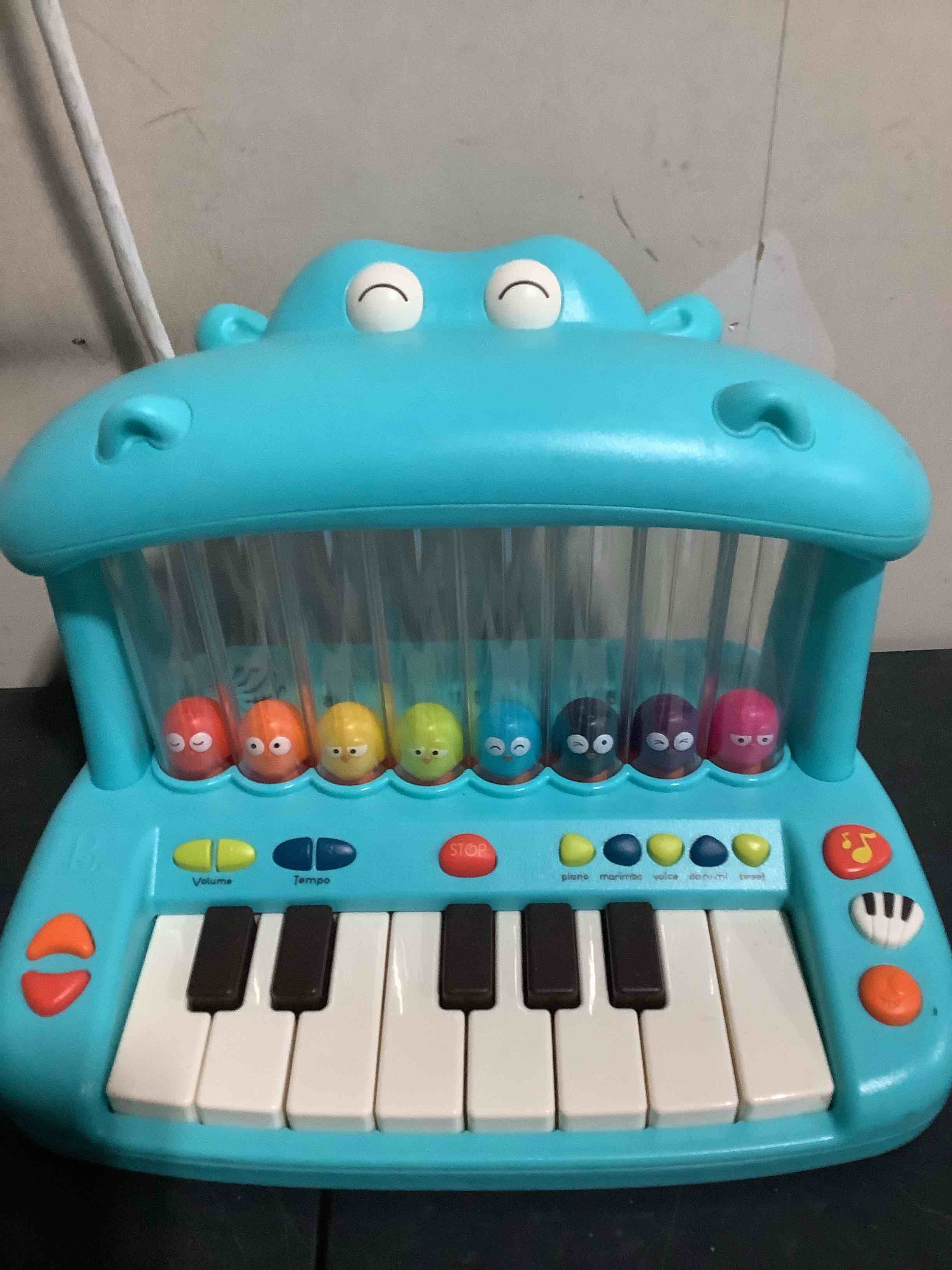 Condition photo showing As Is for b. toys- hippo pop- musical toy keyboard – play piano – songs, sounds & lights – musical instrument for toddlers, kids – 12 months +
