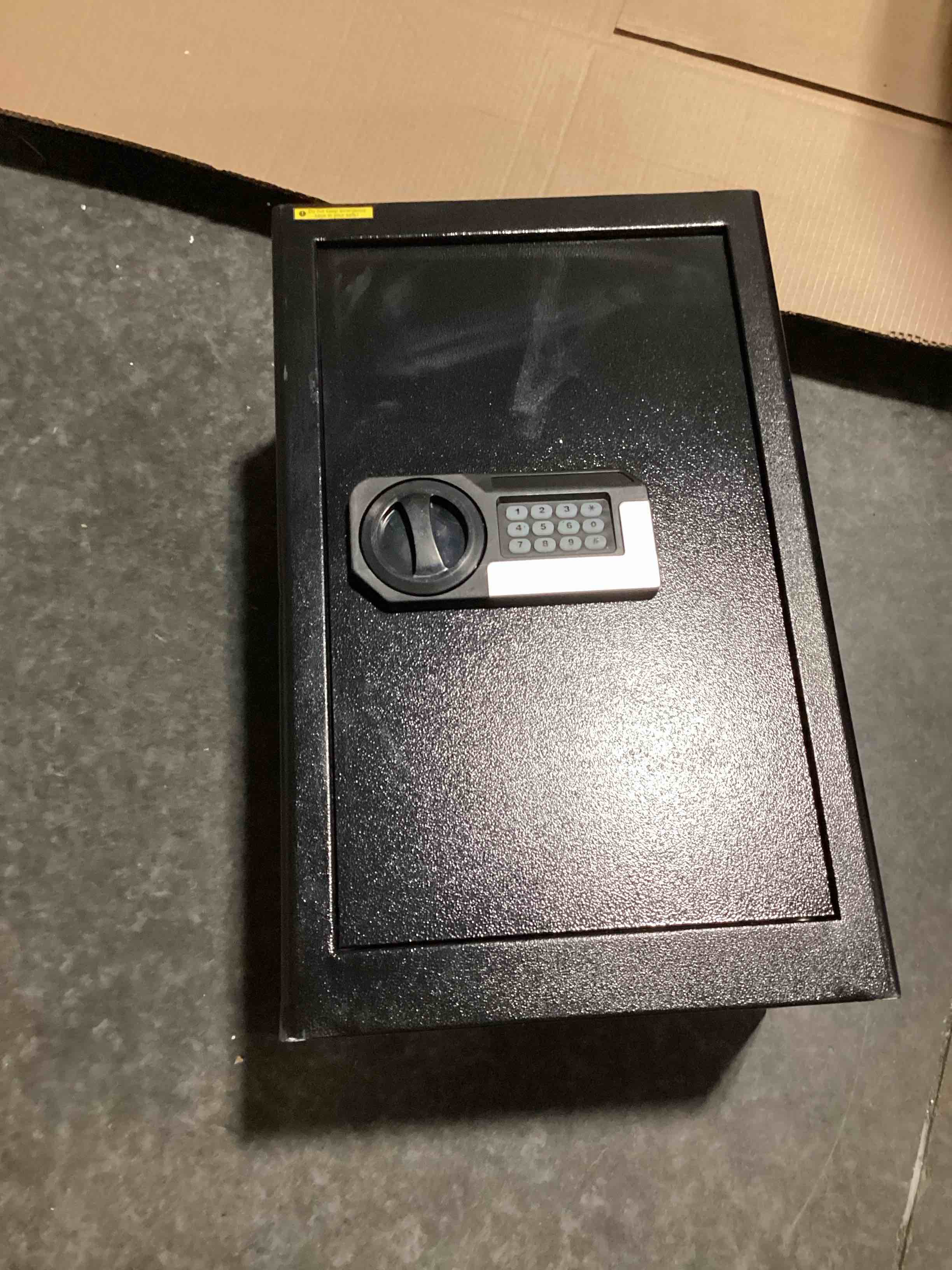 Condition photo showing As Is for 5.2 cuft large home safes water and fireproof, digital safes for home use fire and water proof with removable shelves, alarm system and mute function, anti-theft fireproof safe for home documents
