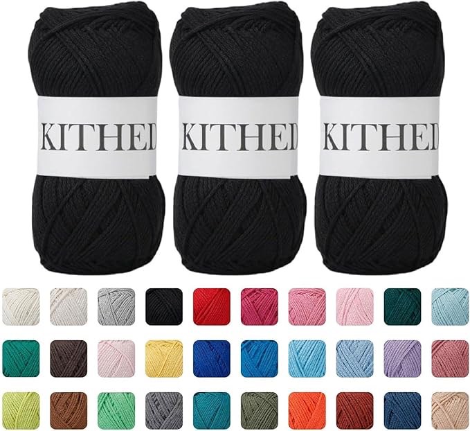 Cotton Yarn?10.5oz?526yard?3 Pack ?Soft Yarn for Crocheting and Knitting (74 Black)
