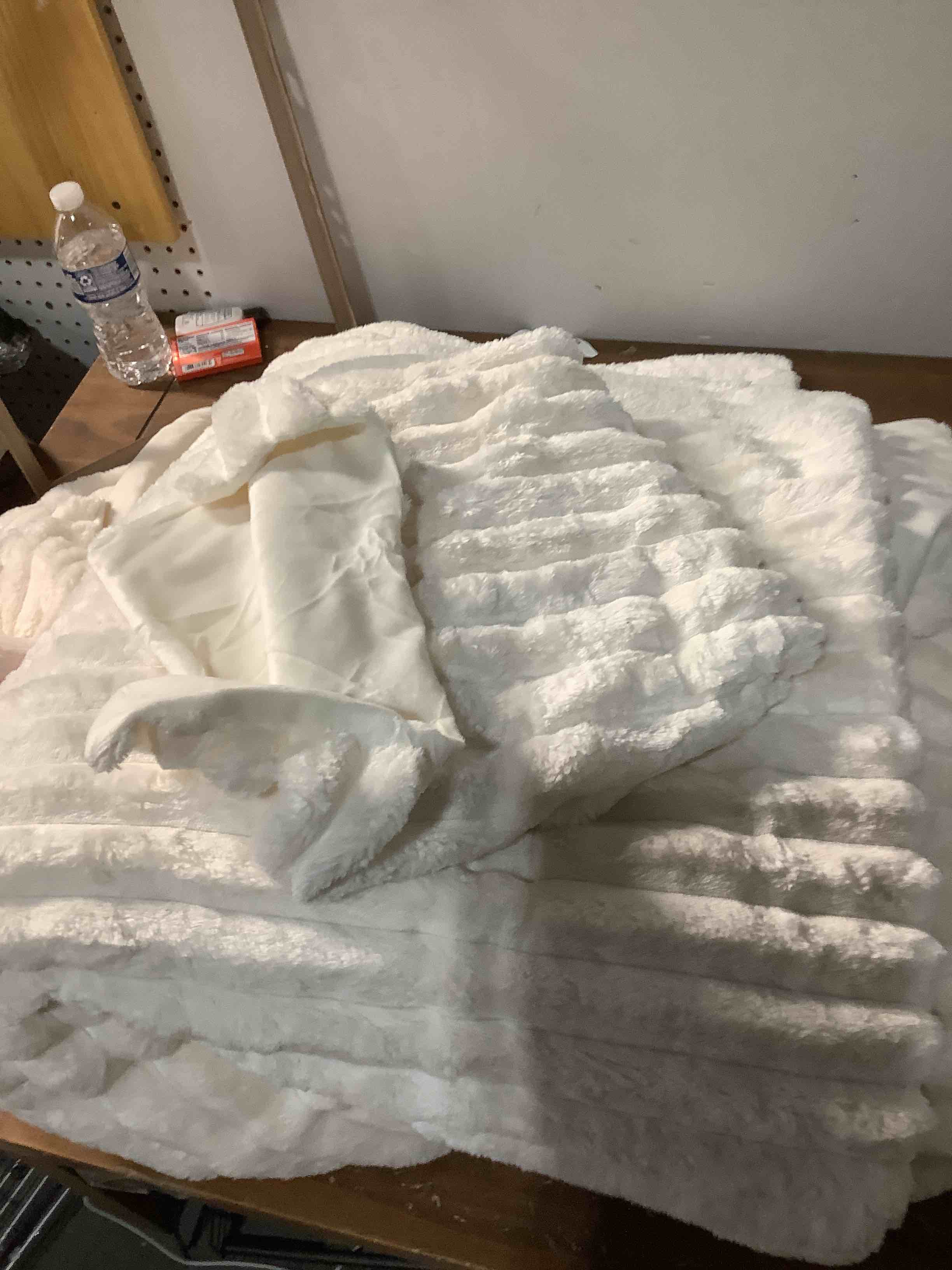 Condition photo showing As Is for SIMILAR The Nantucket Blanket - LuxeComfort Faux Fur Striped Blanket 50"x60" Lighthouse Cream - Luxuriously Soft Cozy Warm Gift for Women, Plush Silky Fuzzy Heavyweight Reversible Design Home Decor