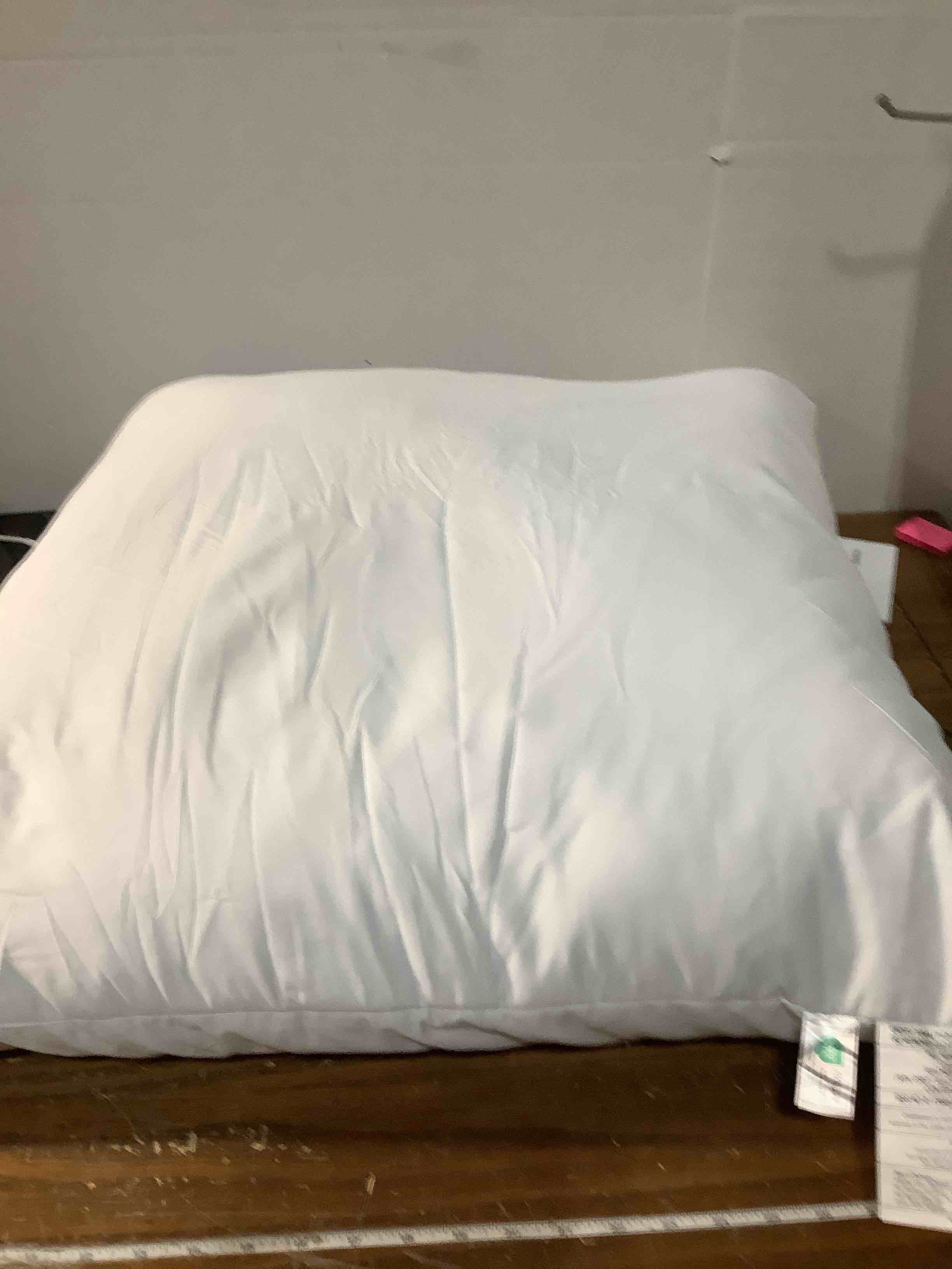 Condition photo showing As Is for SIMILAR **** only 1 pillow **puredown® Euro Pillow Inserts 24 x 24 (Pack of 2, White), Feather Down Pillow Stuffer, White Throw Pillows for Bed, Couch, and Cushion 24x24 Inch (Pack of 2) Classic White