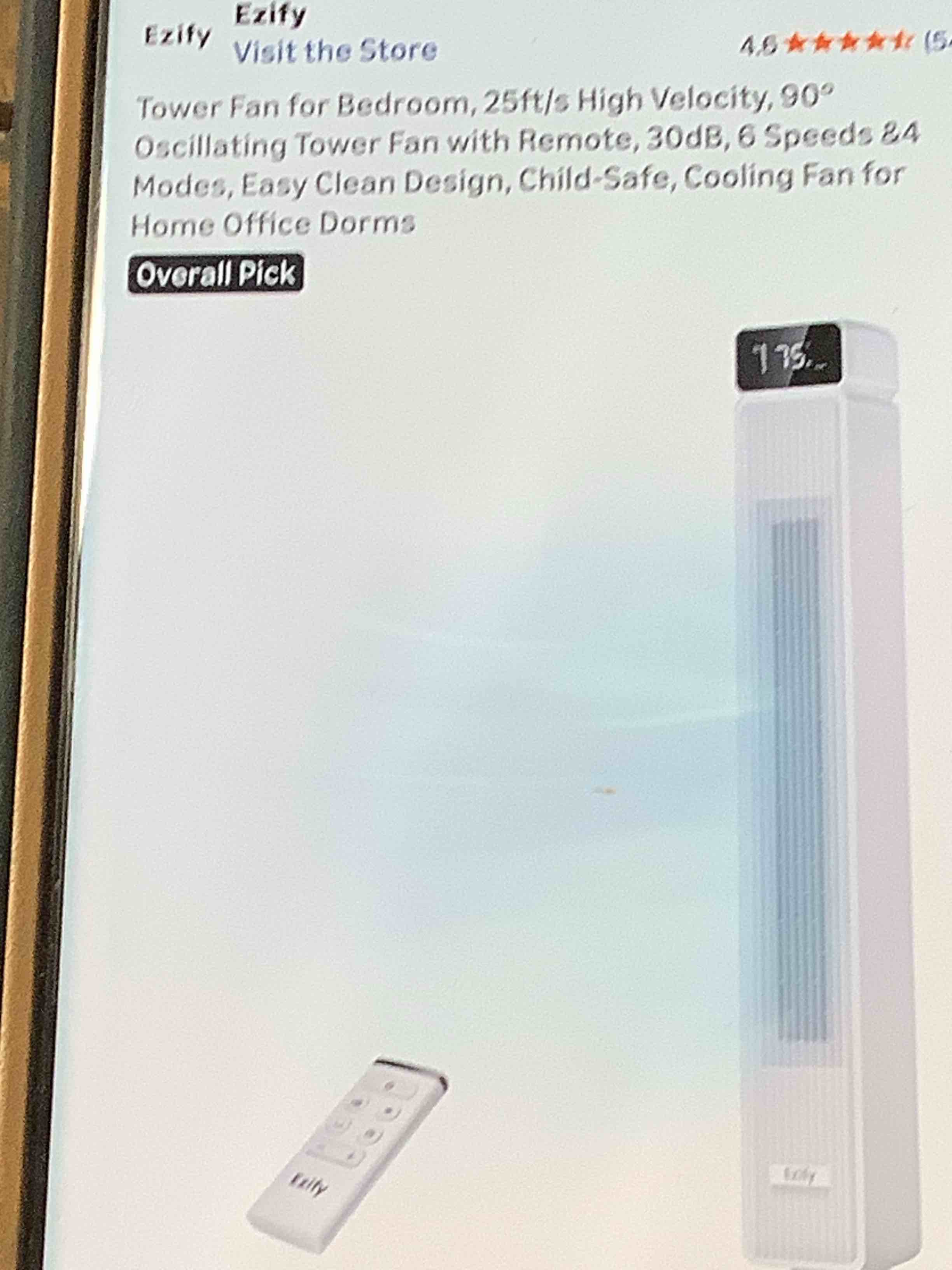 NO REMOTEezify tower fan for bedroom 25ft high velocity 90 degree oscillating tower fan with remote 30db