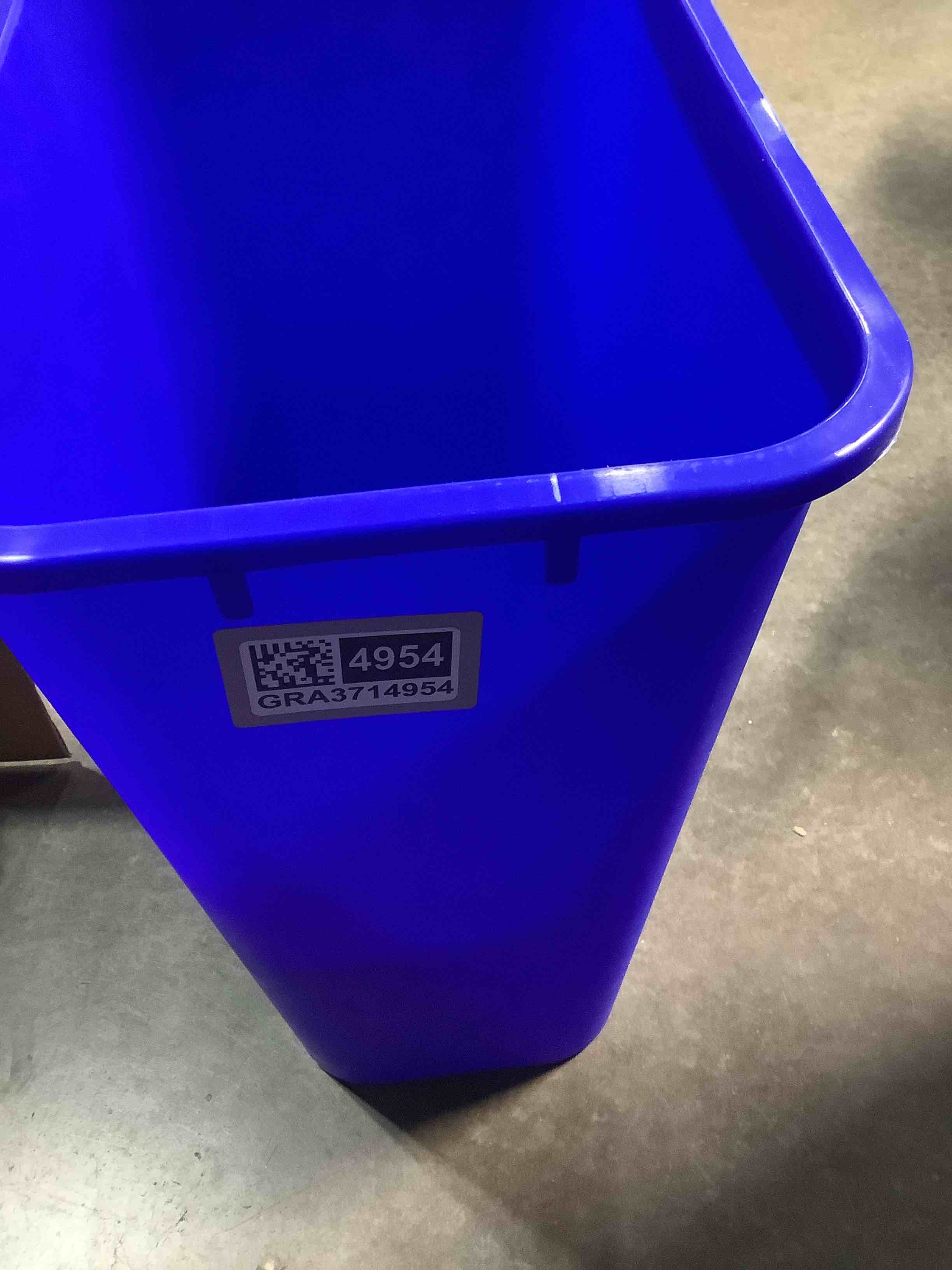 Condition photo showing Good Condition for Amazon Basics Trash Can, Rectangular Commercial Office Wastebasket, Recycle Logo, 10 Gallon (Pack of 1), Blue Blue 10 Gallon (Pack of 1)