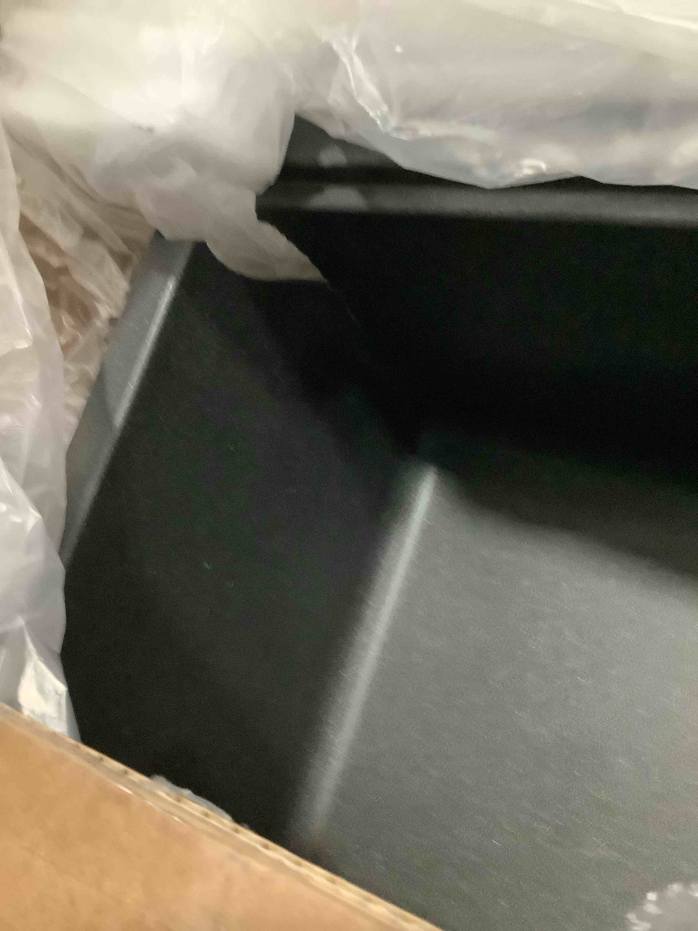 Condition photo showing As Is for large crack kraus bellucci 32” in. undermount workstation granite kitchen sink in metallic black with accessories, kguw2-33mbl black 32 inch sink