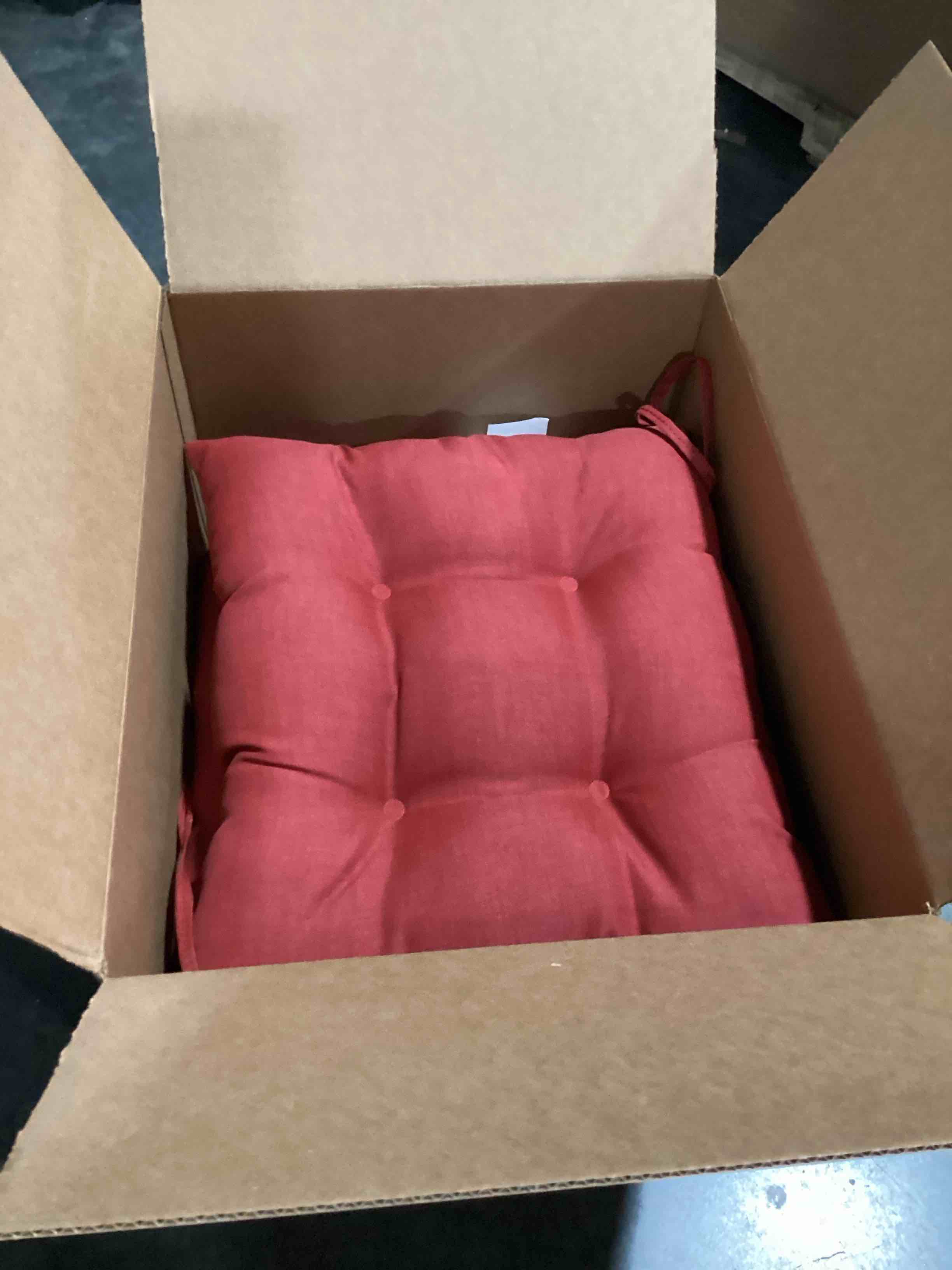 Condition photo showing Good Condition for arden plush indoor/outdoor rocking chair cushion set, 18 x 20, water repellent, fade resistant, tufted cushion for rocking chairs ruby red leala rocking chair cushion ruby red leala