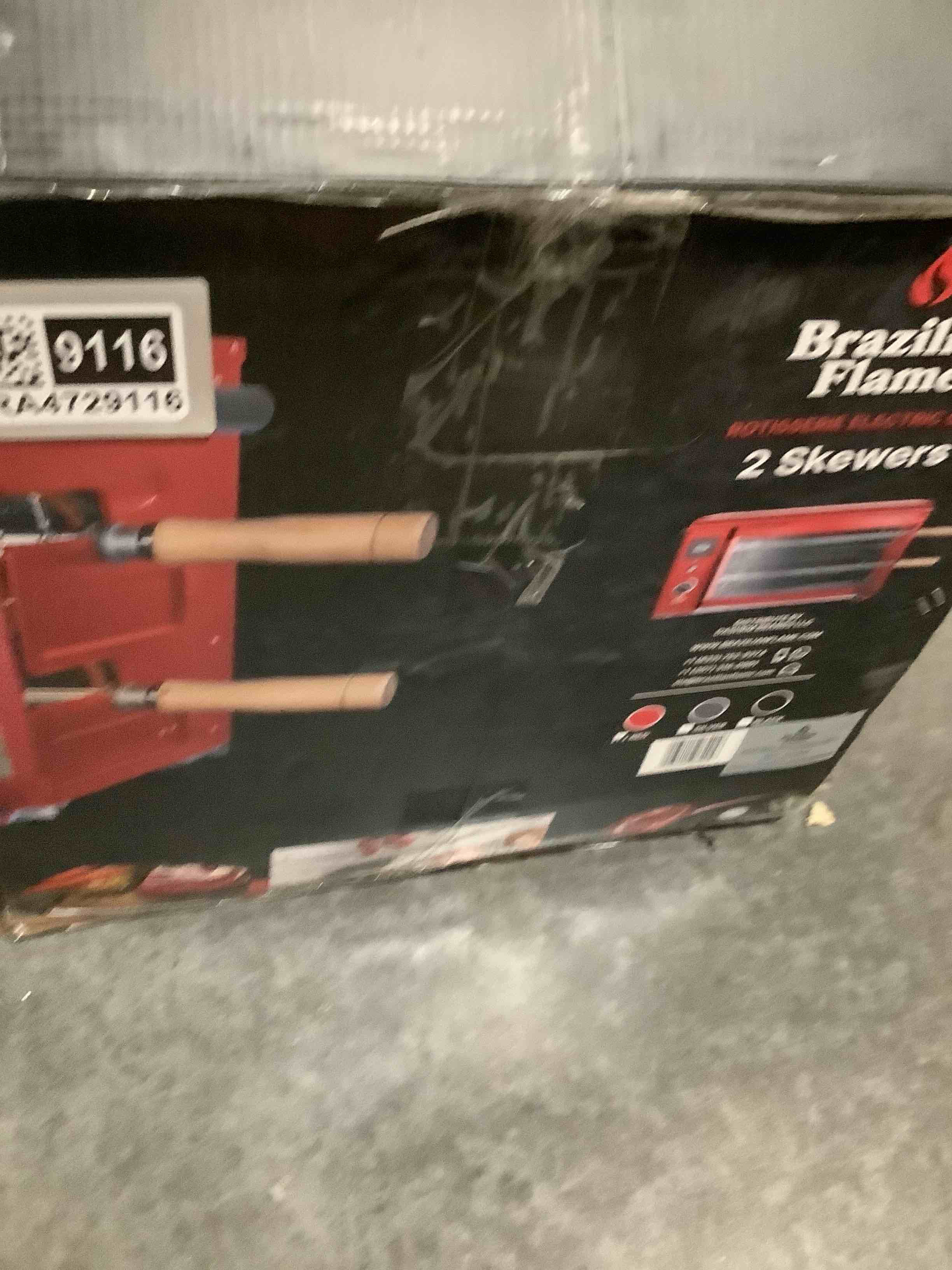 Condition photo showing As Is for brazilian flame rotisserie grill roaster with 2 auto rotating indoor skewers for rotisserie chicken, steak, fish, brazilian style bbq, electric smoke-free rotisserie grill for apartment