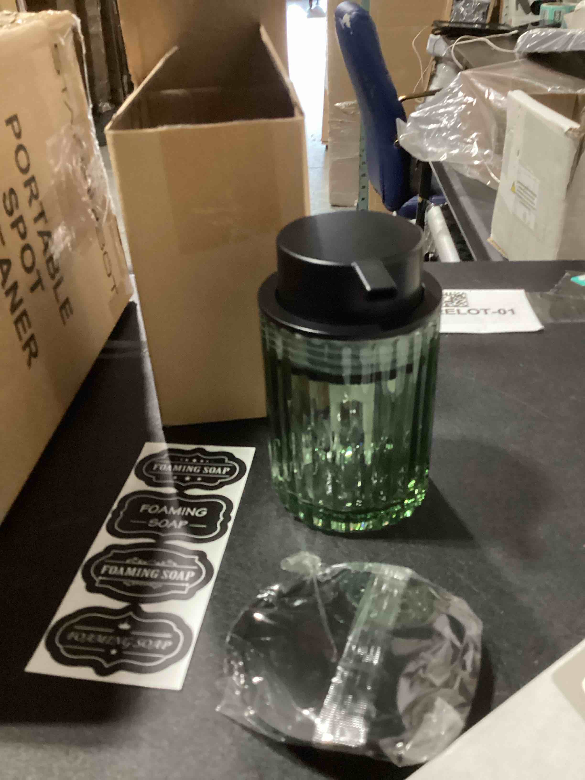 Condition photo showing New/Like New for amolliar foaming soap dispenser, 8oz green glass soap dispenser with plastic pump, refillable hand soap dispenser for bathroom, kitchen, shower, lotion, dish soap dispenser, home decor, black 1 pack