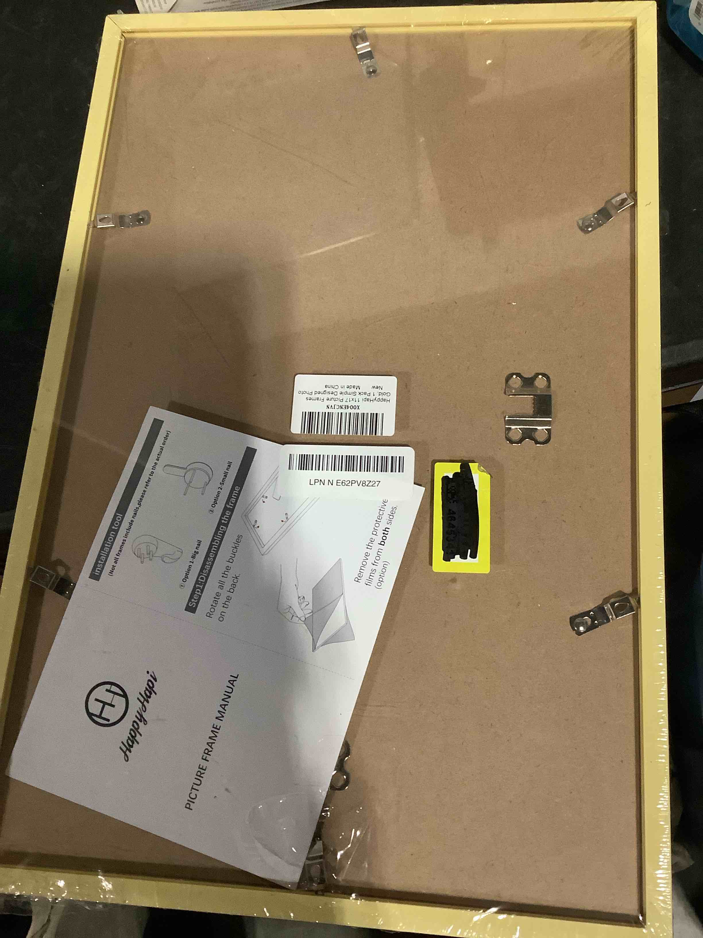 Condition photo showing New/Like New for happyhapi 11x17 picture frame gold, gold picture frames display photos 9x15 with mat or 11x17 without mat, 1 pack plastic frame for wall for home decor