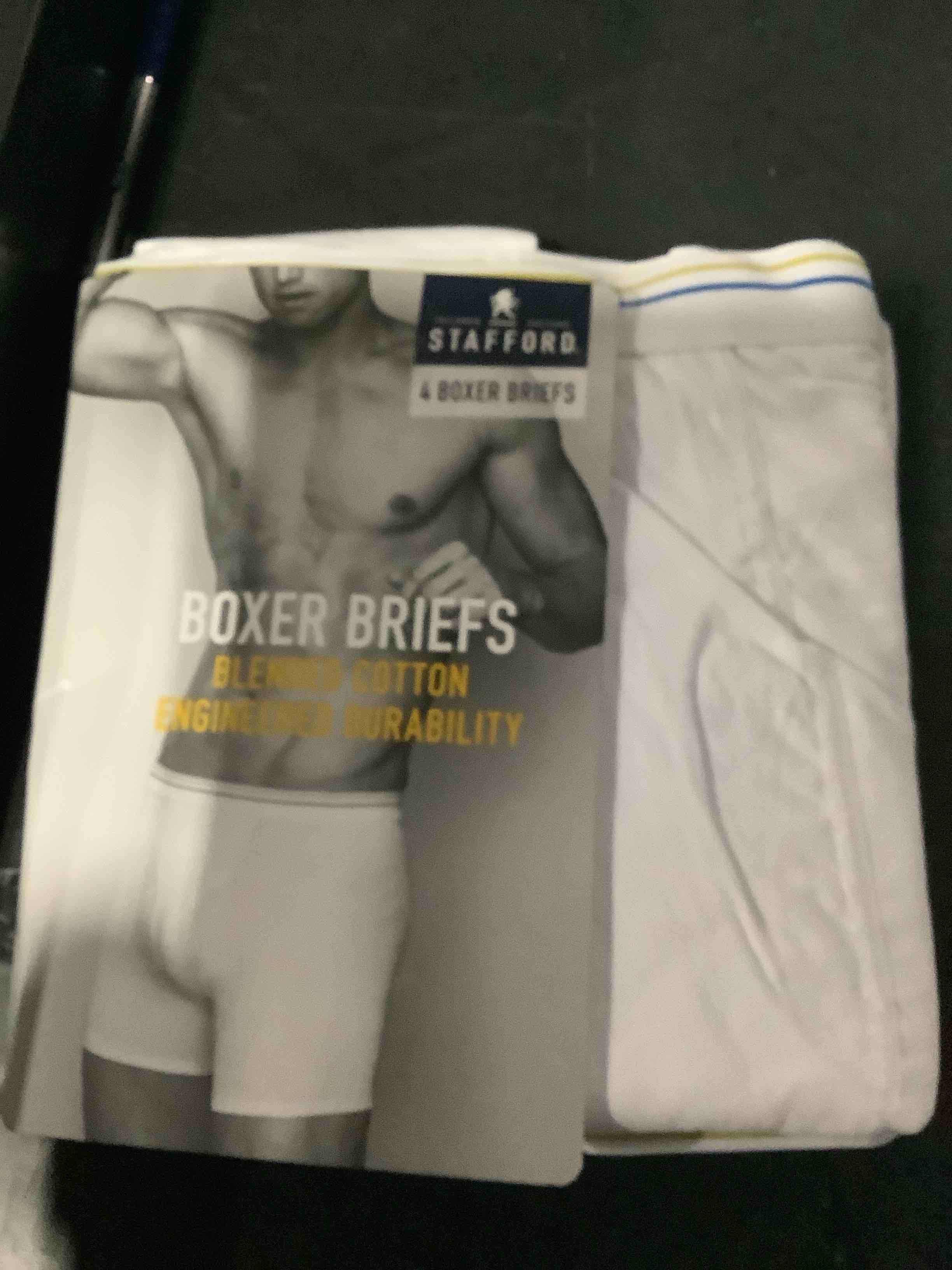 Condition photo showing New/Like New for stafford men’s cotton boxer briefs, four pack size extra large