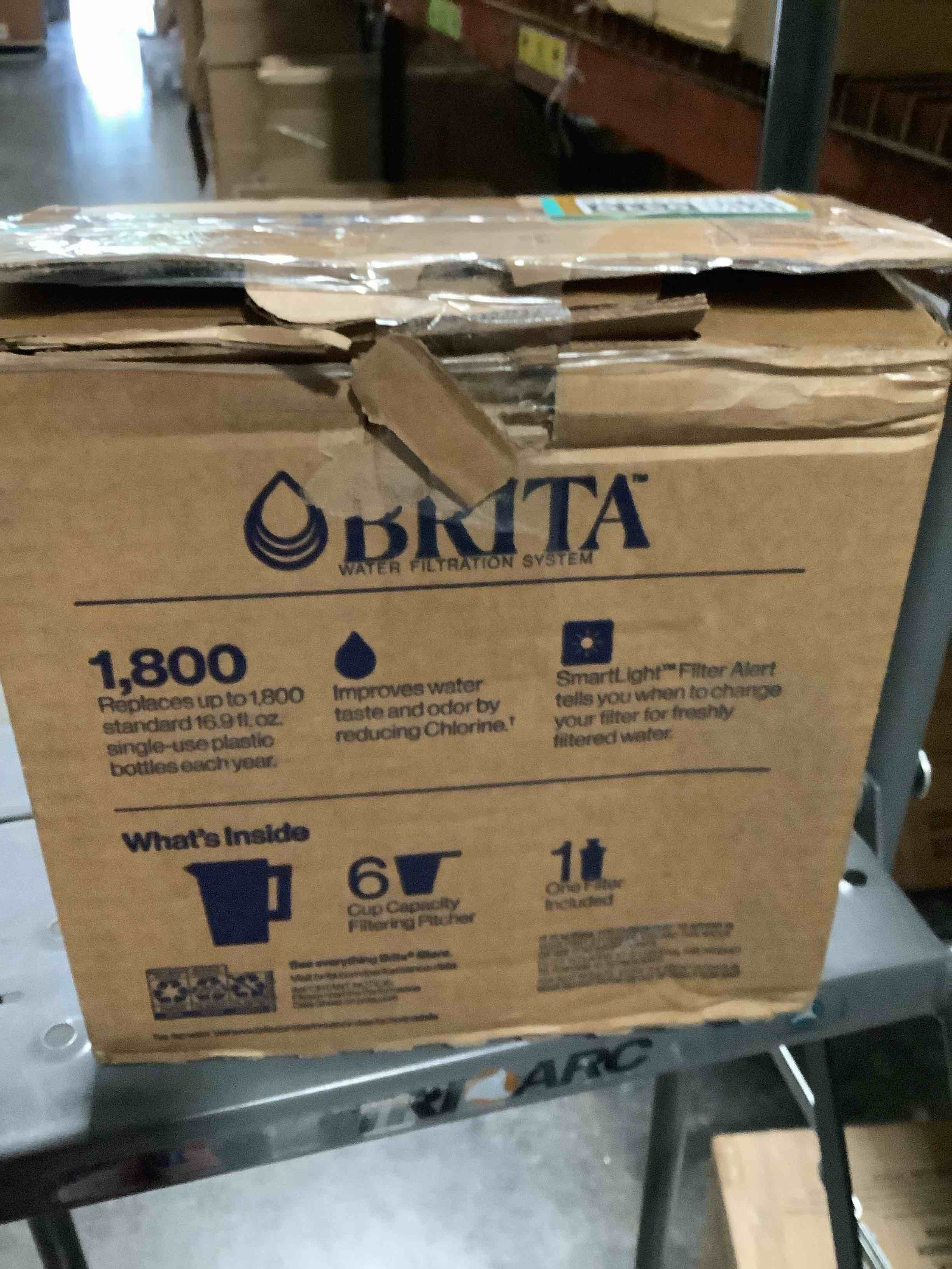 Condition photo showing As Is for brita metro water filter pitcher with smartlight change indicator, bpa-free, replaces 1,800 plastic water bottles a year, lasts two months, includes 1 filter, small - 6-cup capacity, turquoise standard filter turquoise