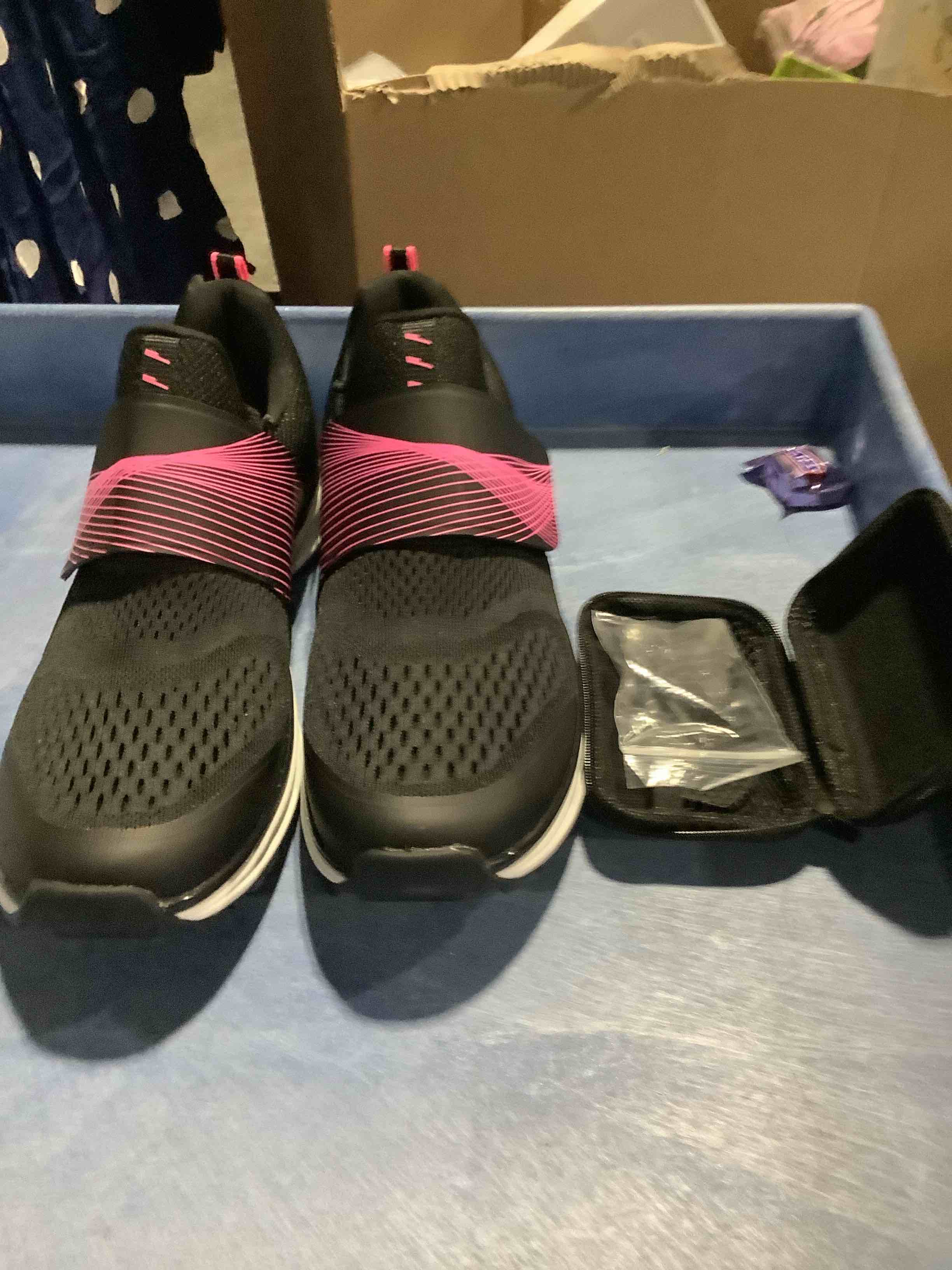 Condition photo showing New/Like New for pairduck women's cycling shoes, breathable bike shoes compatible with 3-bolt spd cleats, suitable for road mountain biking and indoor cycling, white, 41