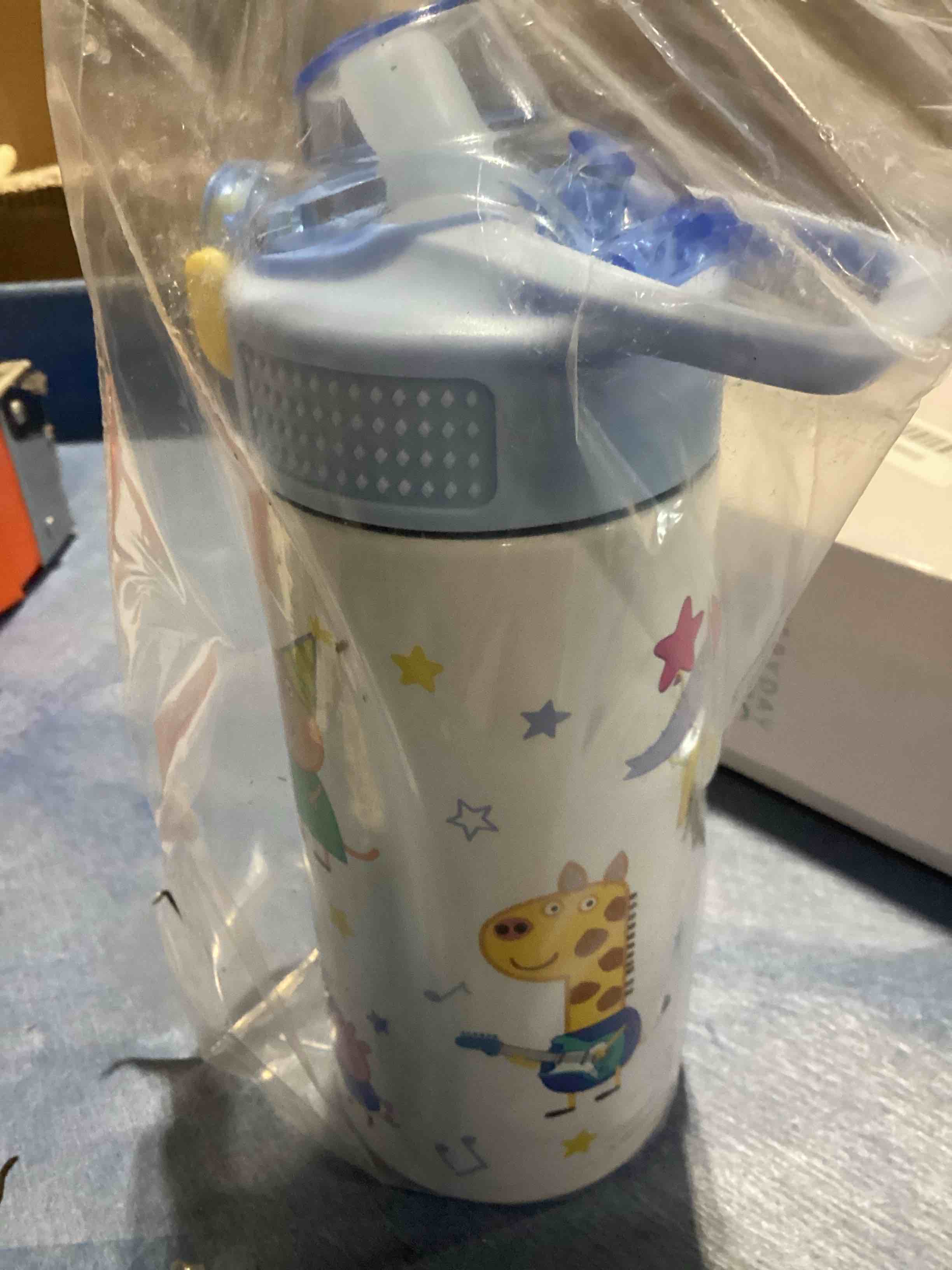 Condition photo showing New/Like New for zak designs peppa pig sage kids water bottle for school or travel, 14oz stainless steel water bottle with straw, handle, and leak-proof, pop-up spout cover (peppa & friends)